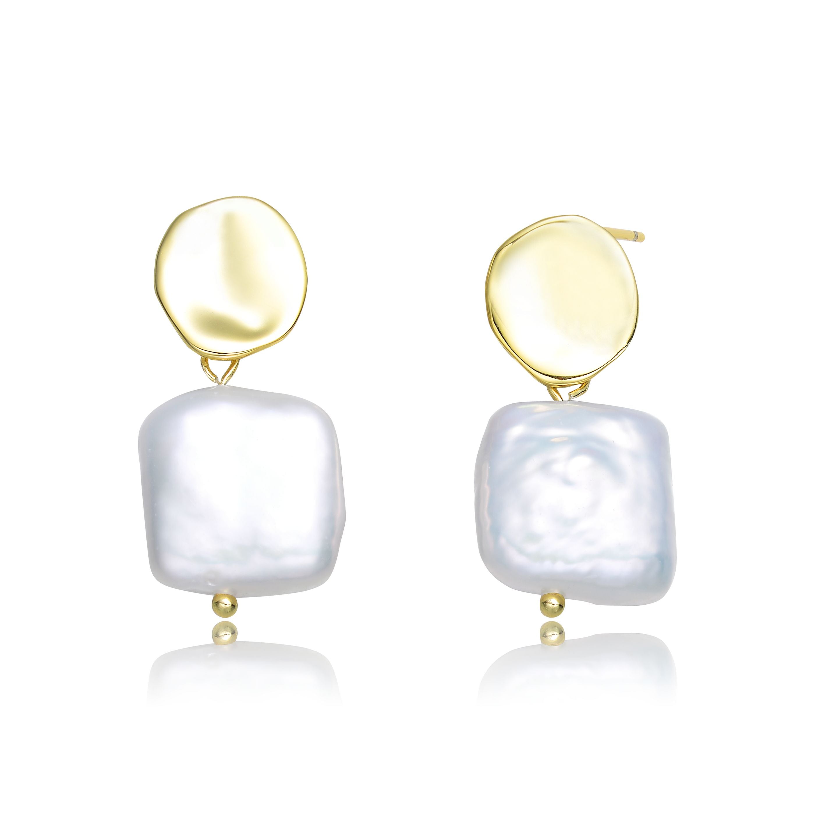 Genevive Jewelry Women's Genevive Sterling Silver Gold Plating With Genuine Freshwater Pearl Dangling Earrings In Gold