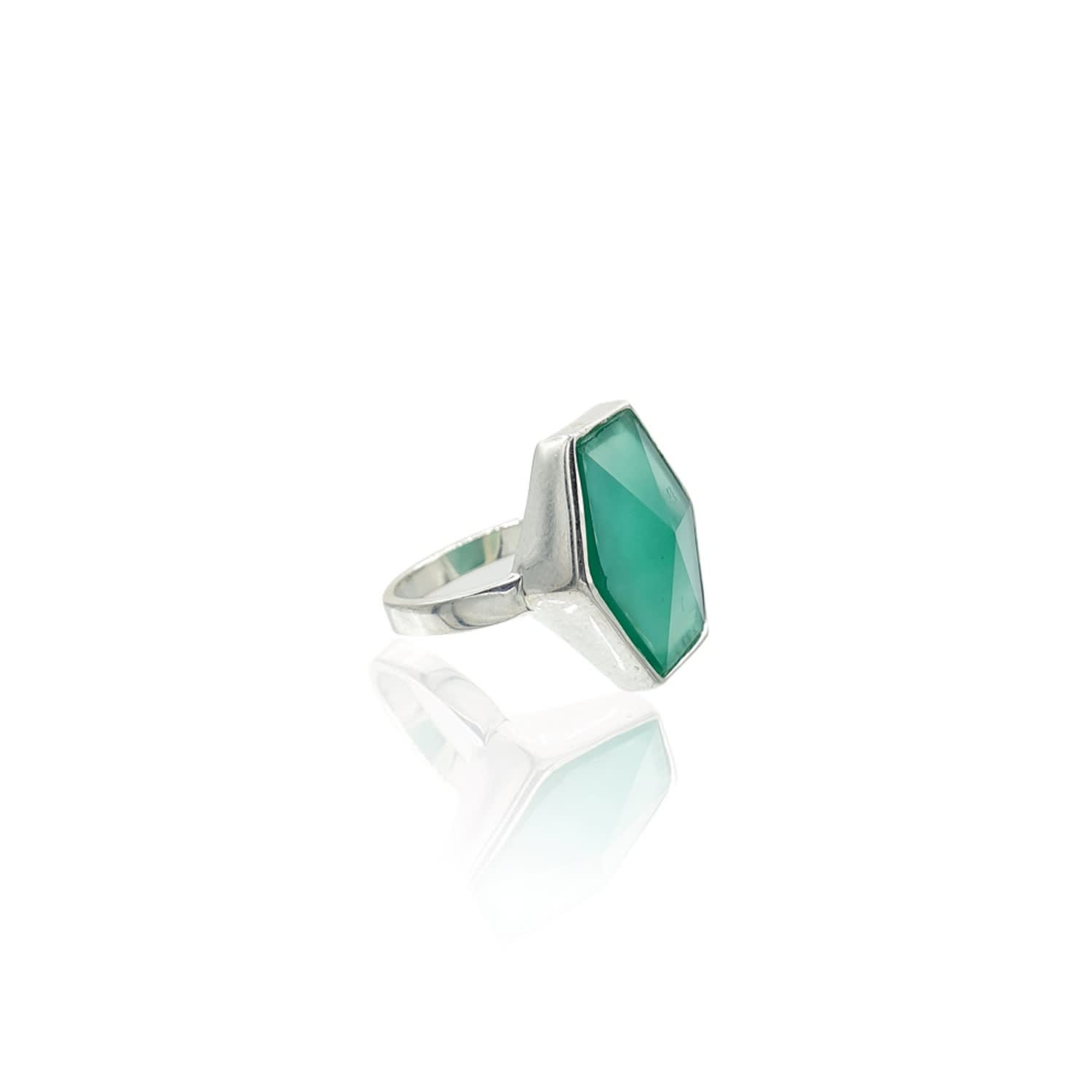 Hexagon Green Onyx Ring In Sterling Silver Eliza Bautista Wolf Badger
