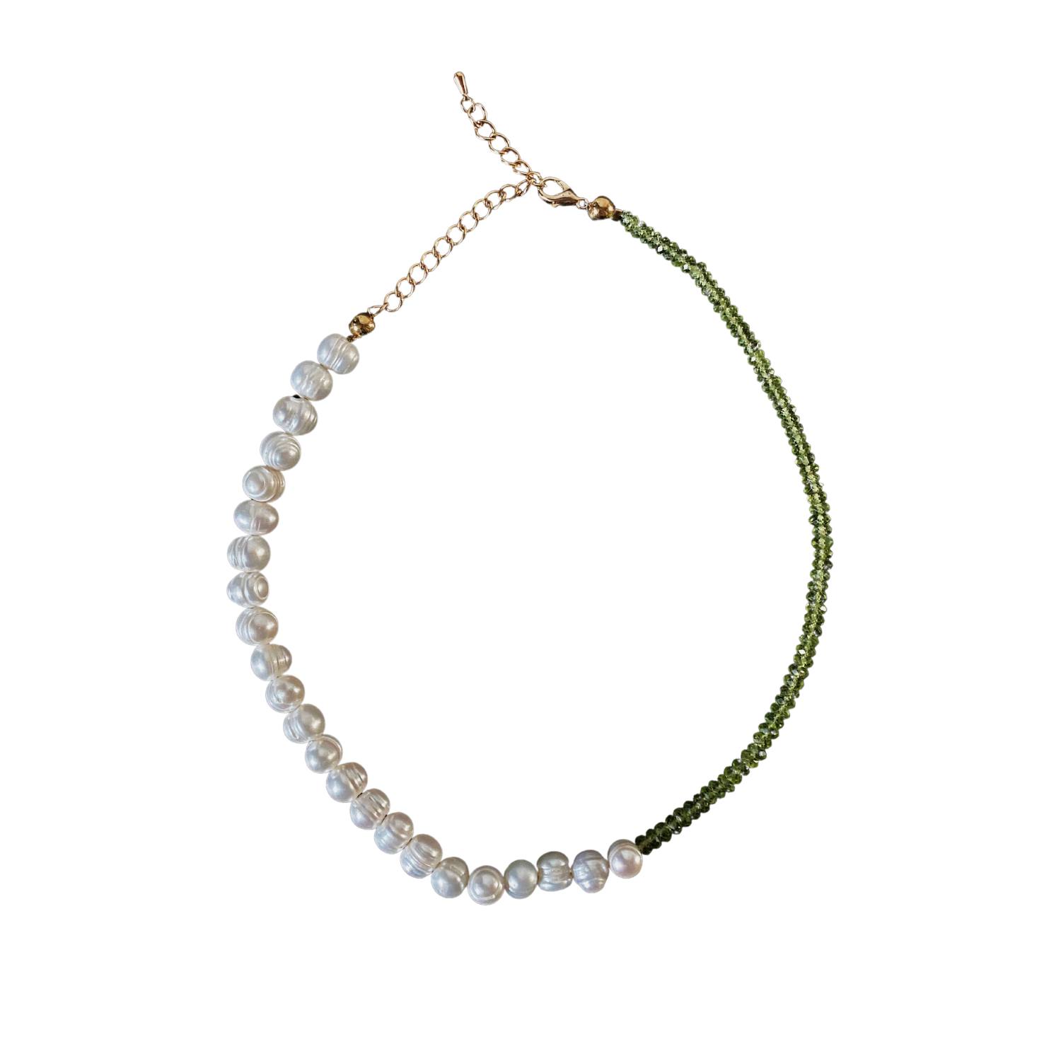 Lemuria Store Women's Green / White Peridot & Baroque Pearl Necklace In Multi