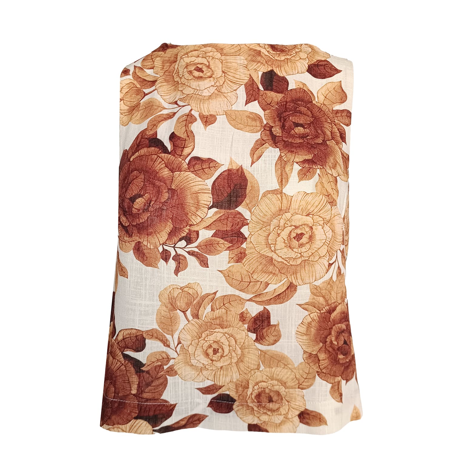 Haris Cotton Women's Linen Blend Sleeveless Printed Blouse-brown Roses In Brown