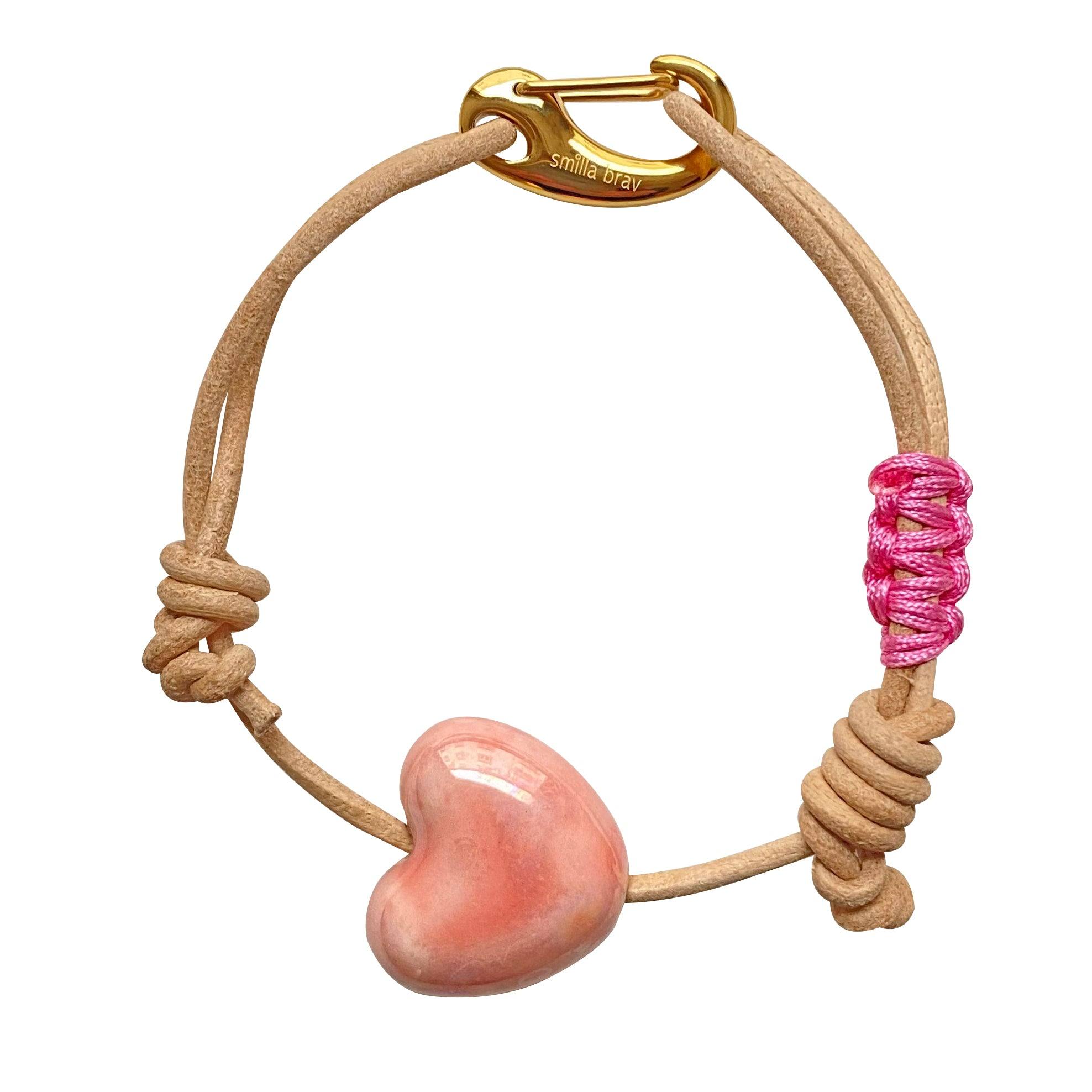 Smilla Brav Women's Neutrals / Pink / Purple Ceramic Heart Leather Bracelet