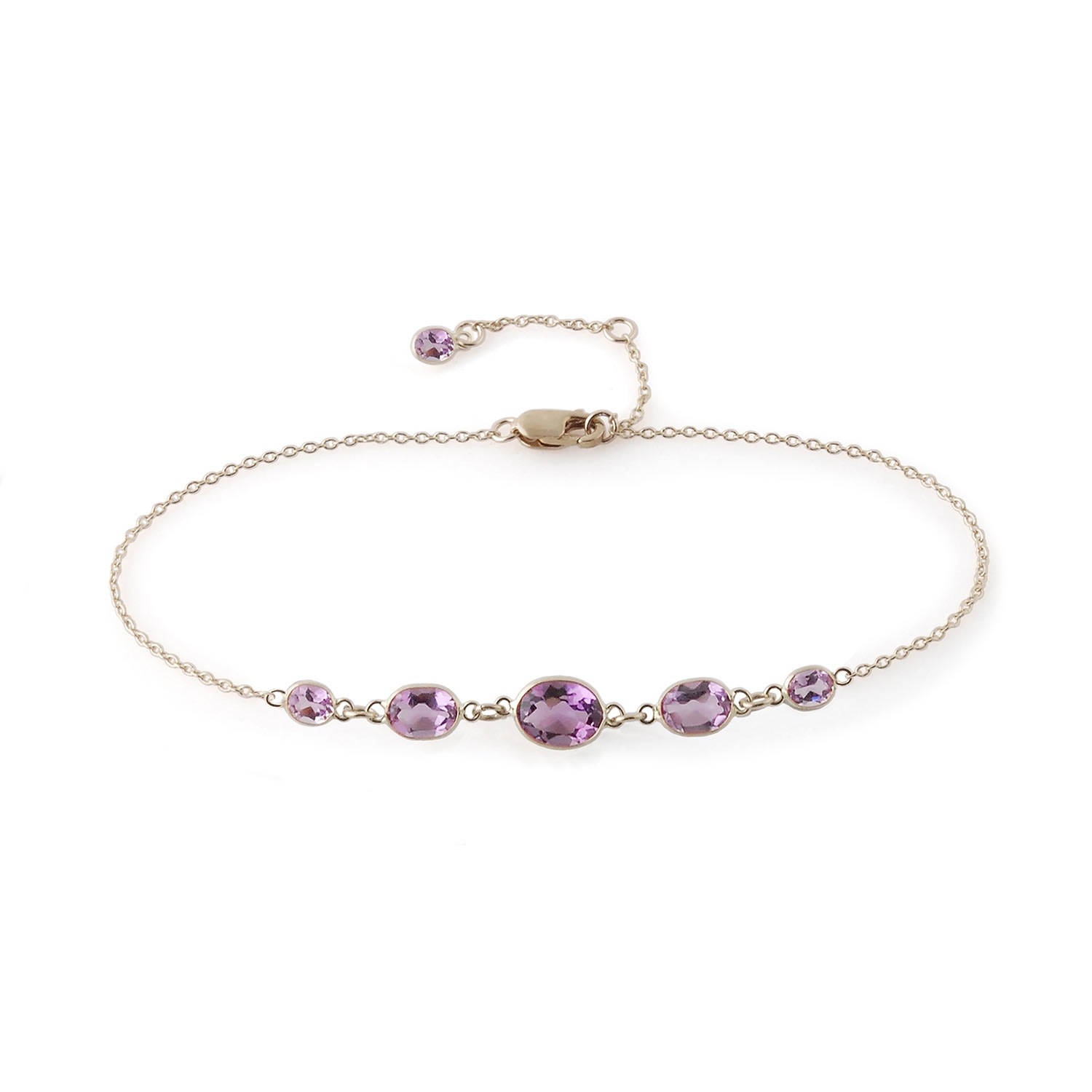Women’s Pink / Purple / Silver Five Stone Bezel Set Amethyst Bracelet In 14 Karat White Gold Amy Gambill Designs