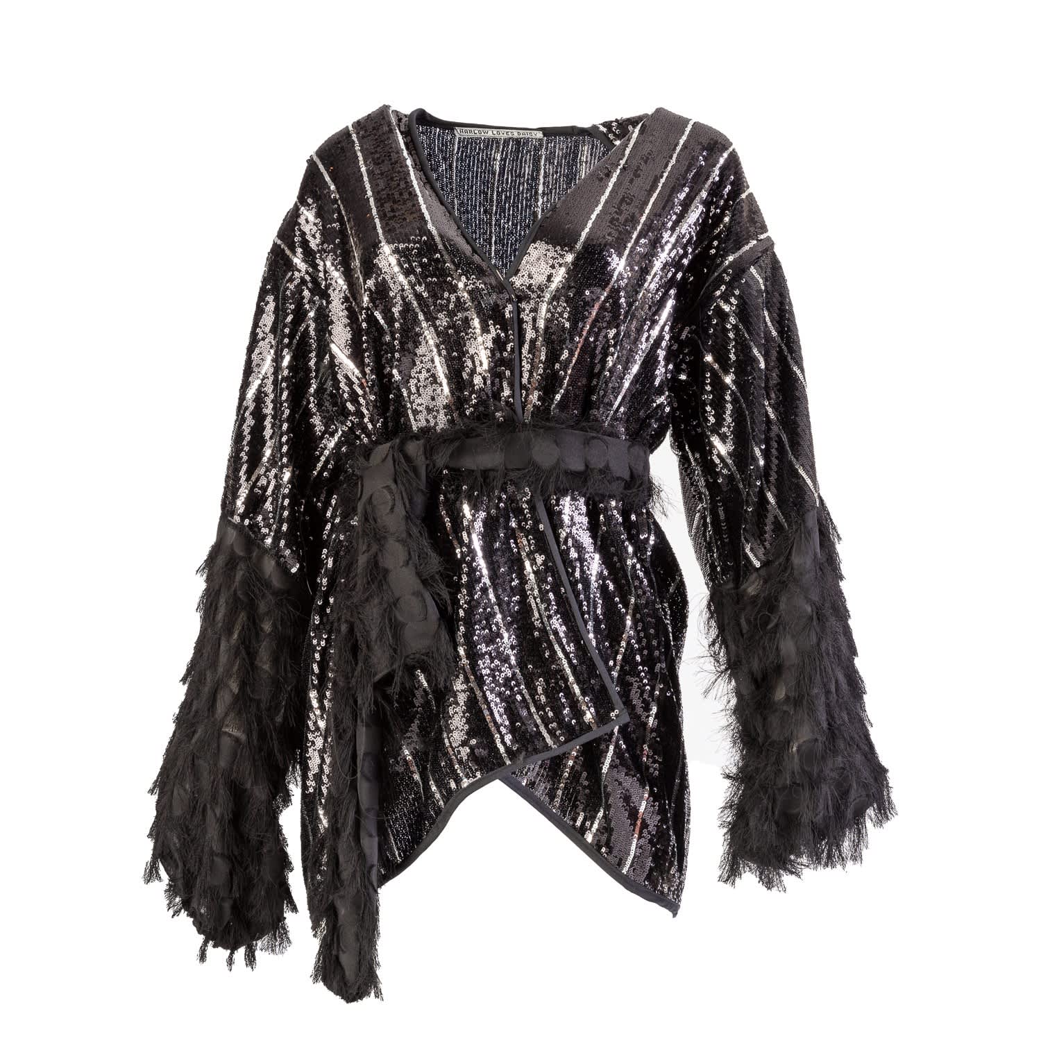 Black sequin fringe jacket online