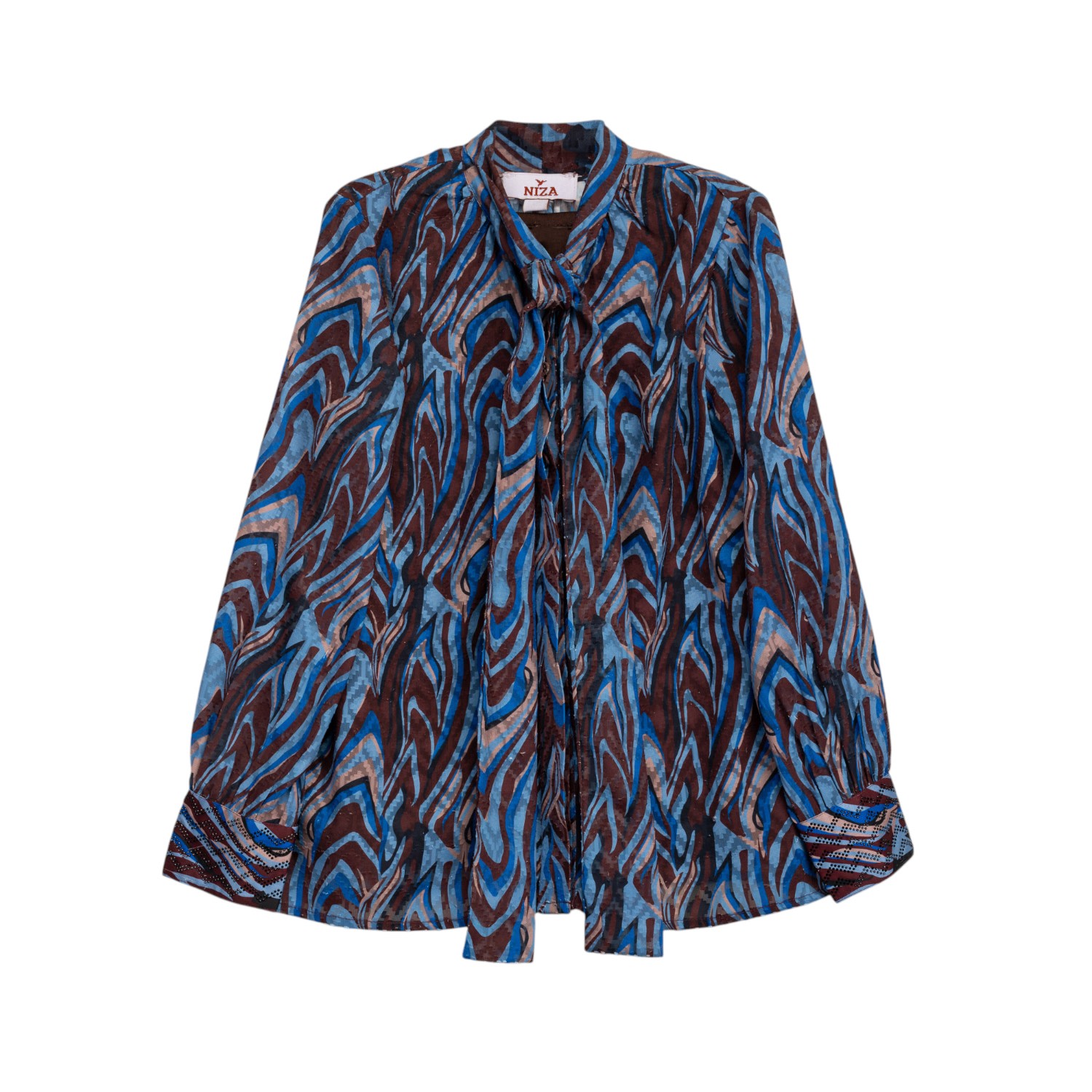 Niza Women's Blue And Brown Long Sleeved Blouse In Blue
