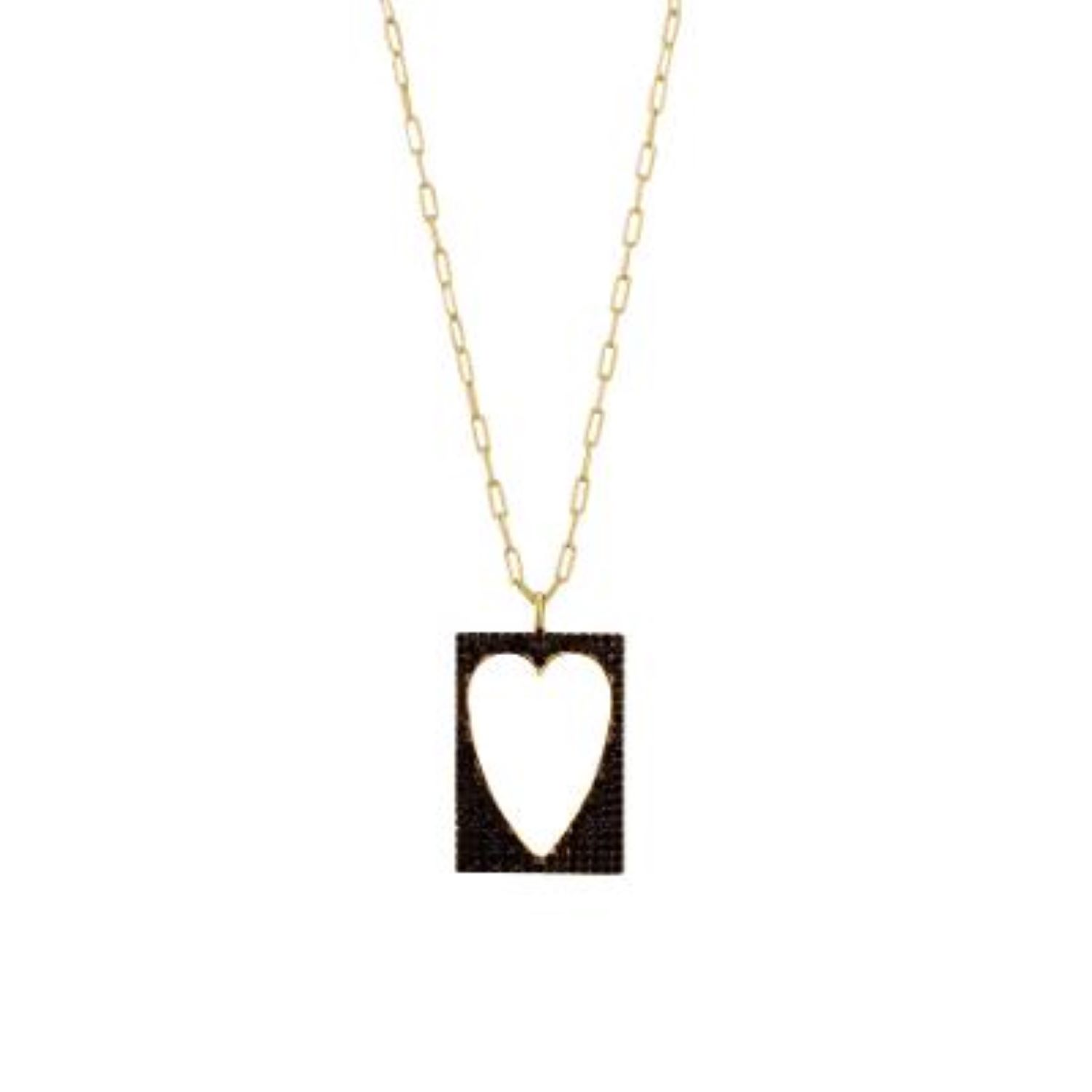 Women’s Black / Gold Open Pave Heart Tag - Gold & Black Shymi