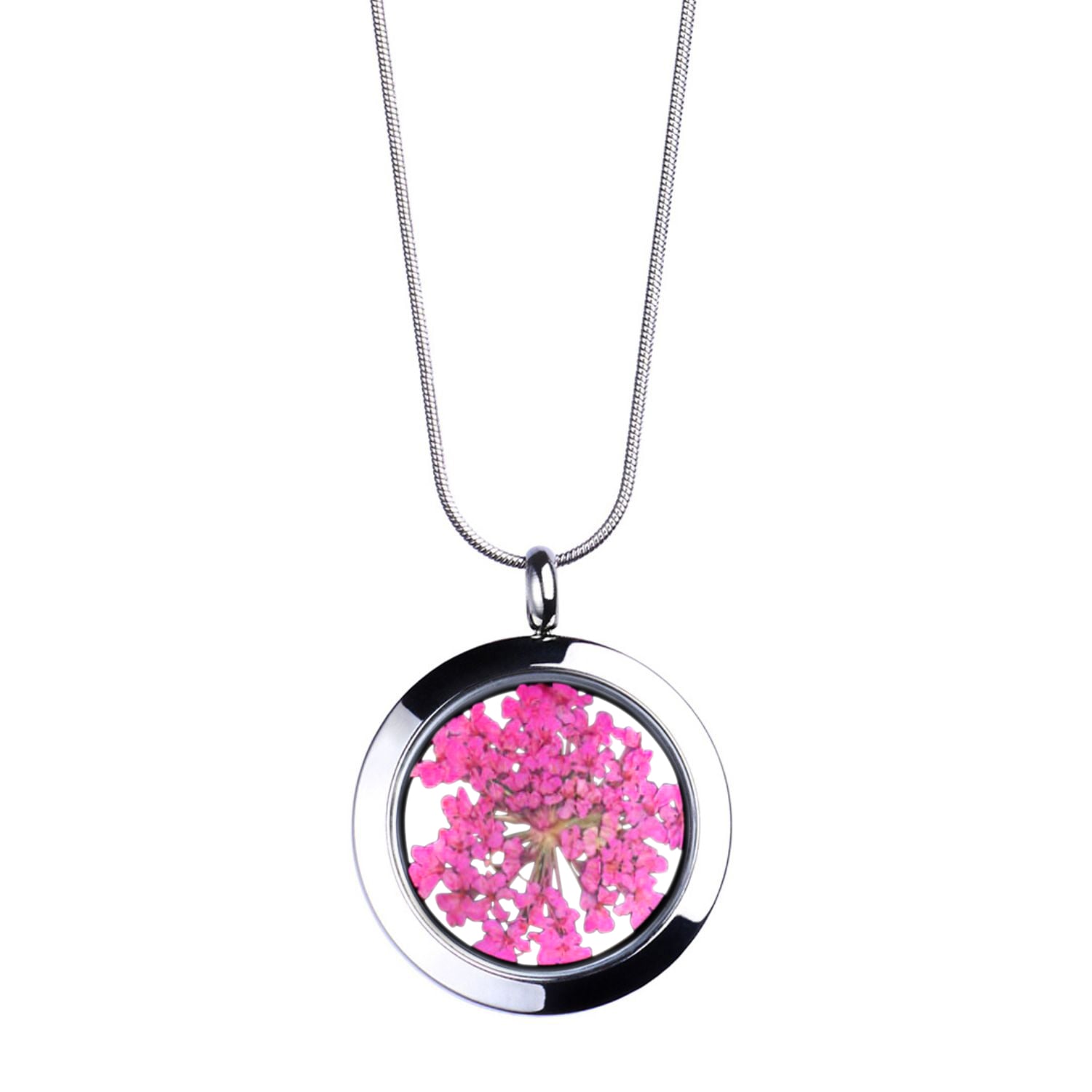 My Little Nature Women's Silver / Pink / Purple Designer Jewellery Pendant Necklace With Natural Carrot Flower – Pink