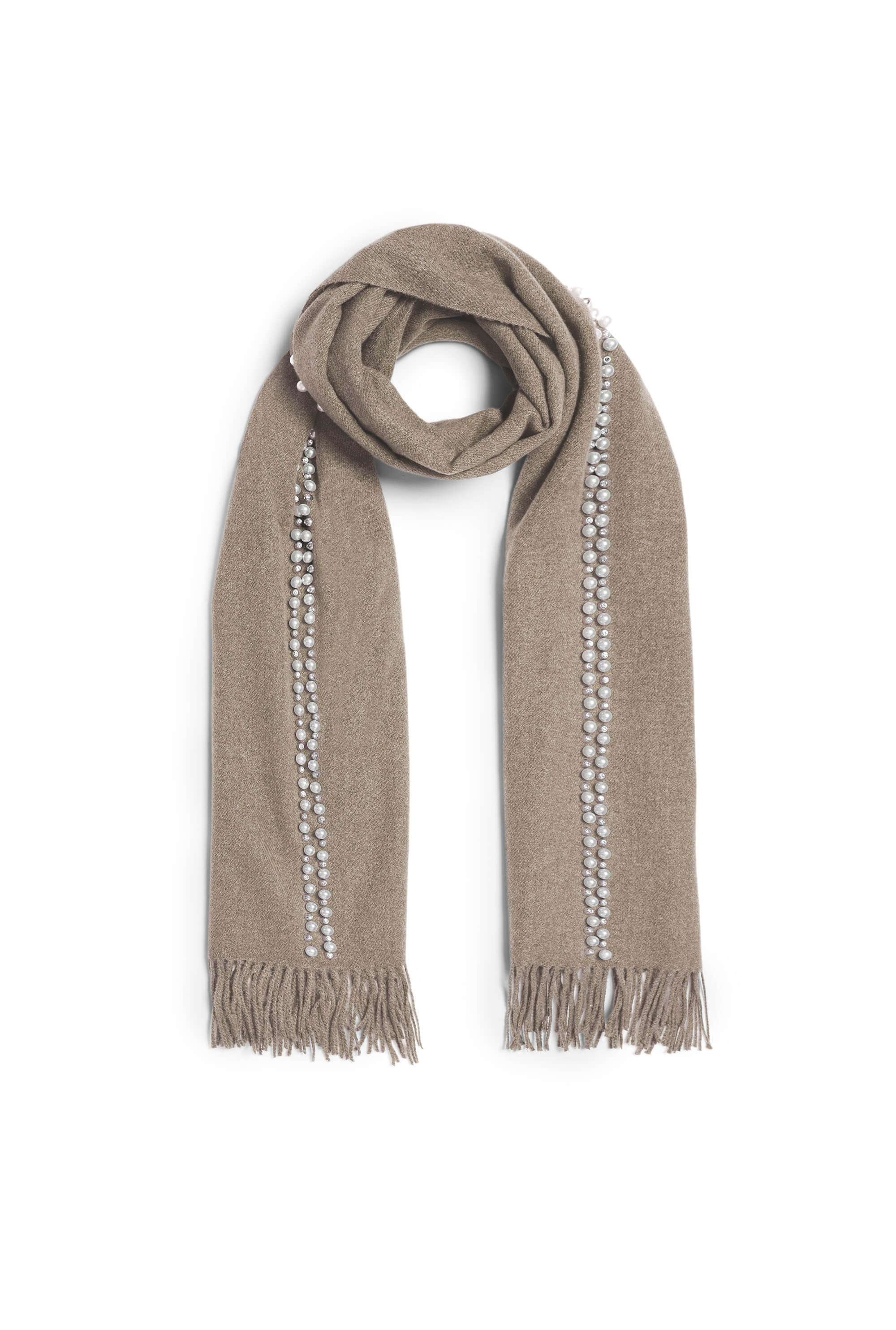 James Lakeland Women's Pale Grey Pearl Detail Scarf In Brown