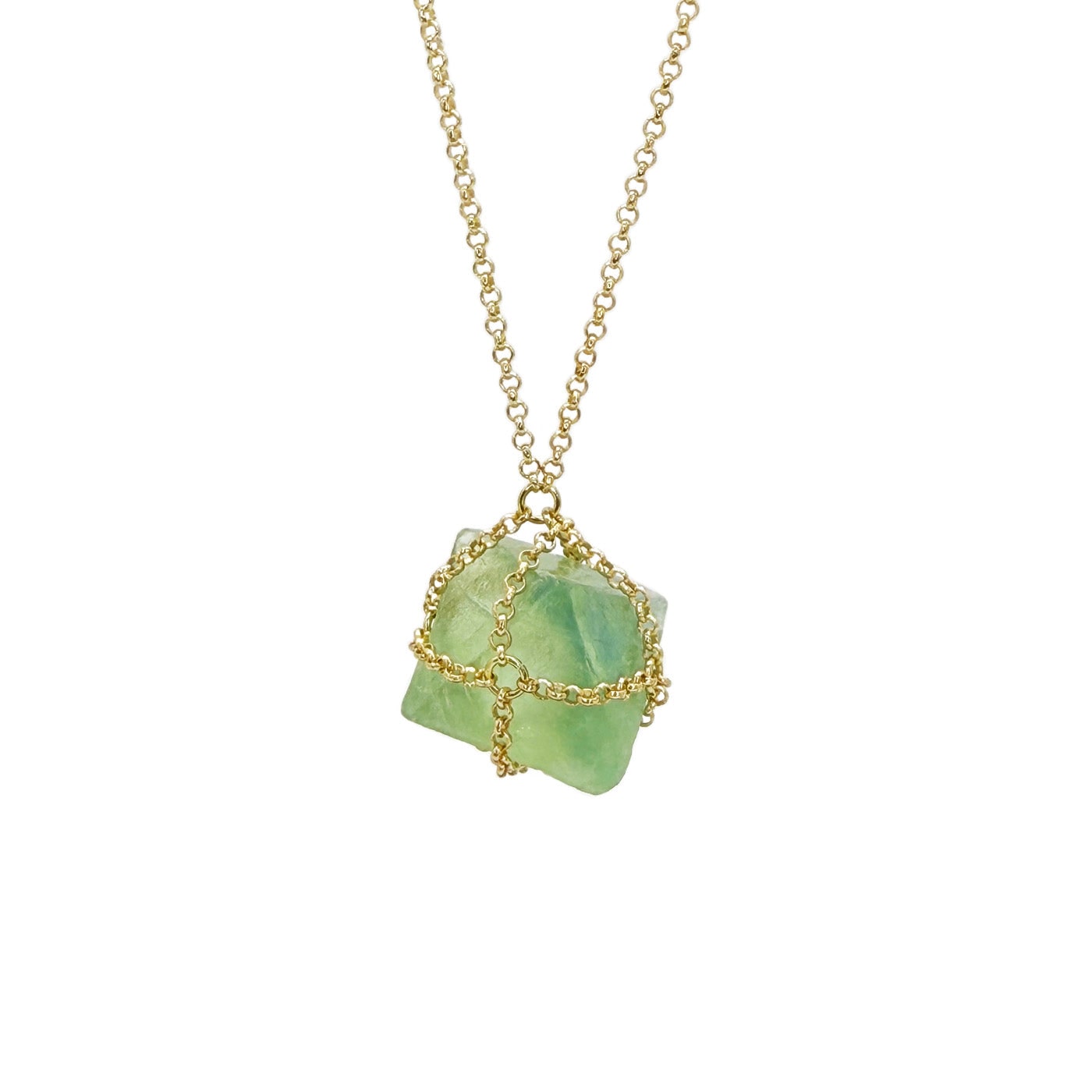 Mhart Women's Gold / Green Caged Fluorite 14k Gold Brass Pendant