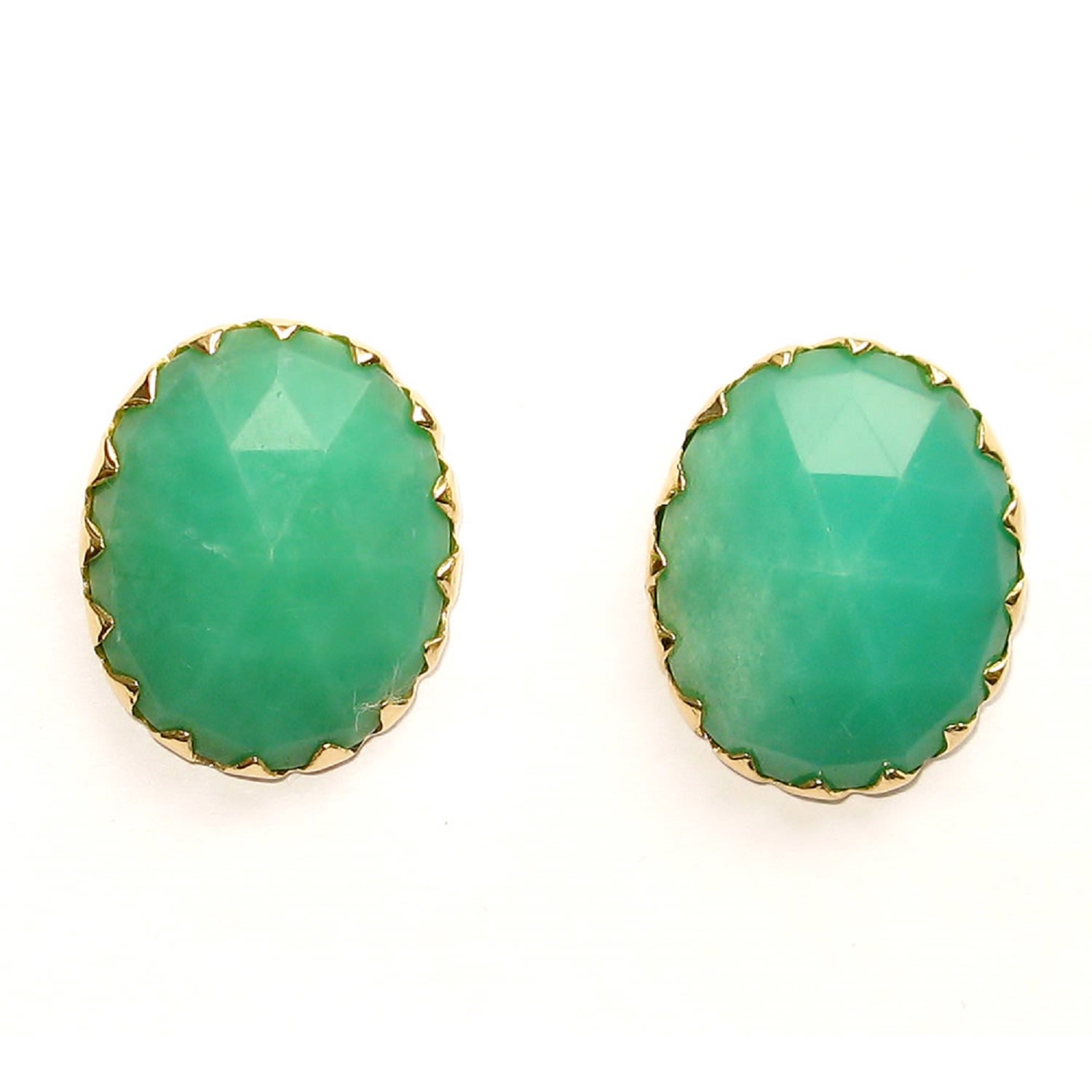 Women’s Gold / Green 18K Yellow Gold With Oval Cut Chrysoprase Gemstone Stud Earrings Artisan