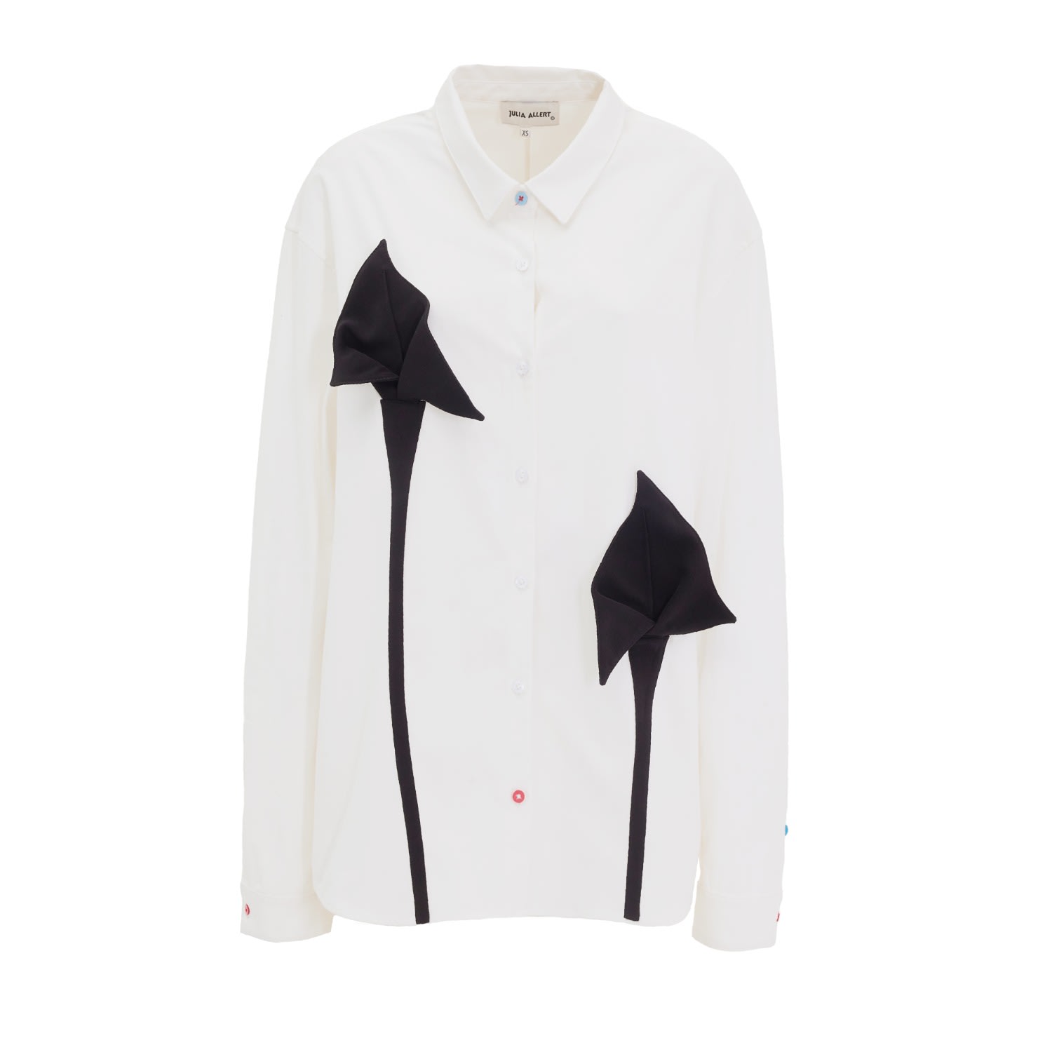 Julia Allert Women's Long Sleeve Button-up Shirt With Handmade Details White In White