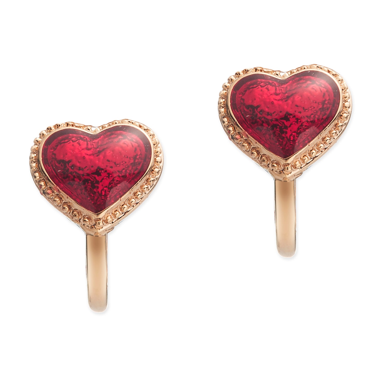 Grossé Women's Gold / Red Gold & Red Enamel Heart Clip On Earrings, Series Pop Heart