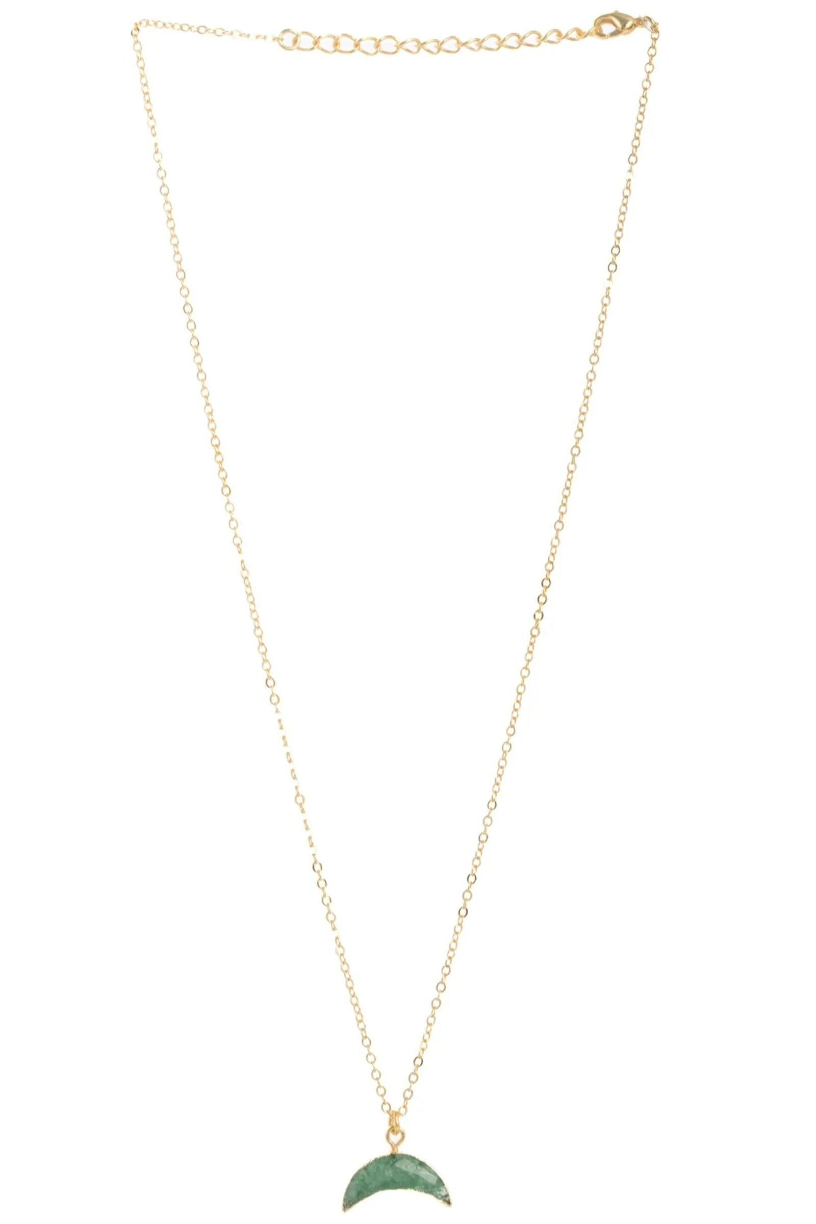 Women's Moon Gemstone Mini Earring And Green Necklace Set | Saachi