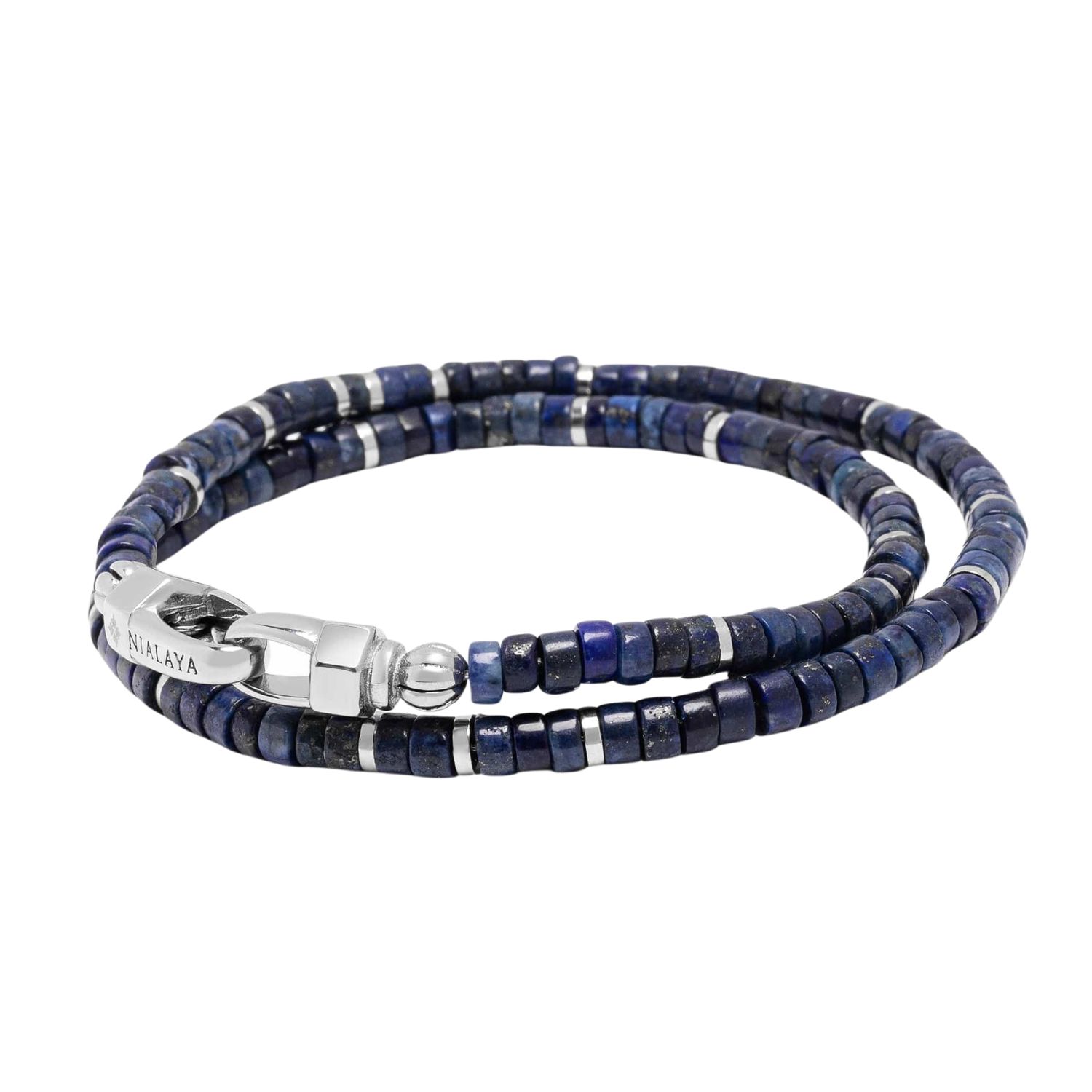 Nialaya Men's Blue / Silver Blue Lapis Heishi Wrap Bracelet In Multi