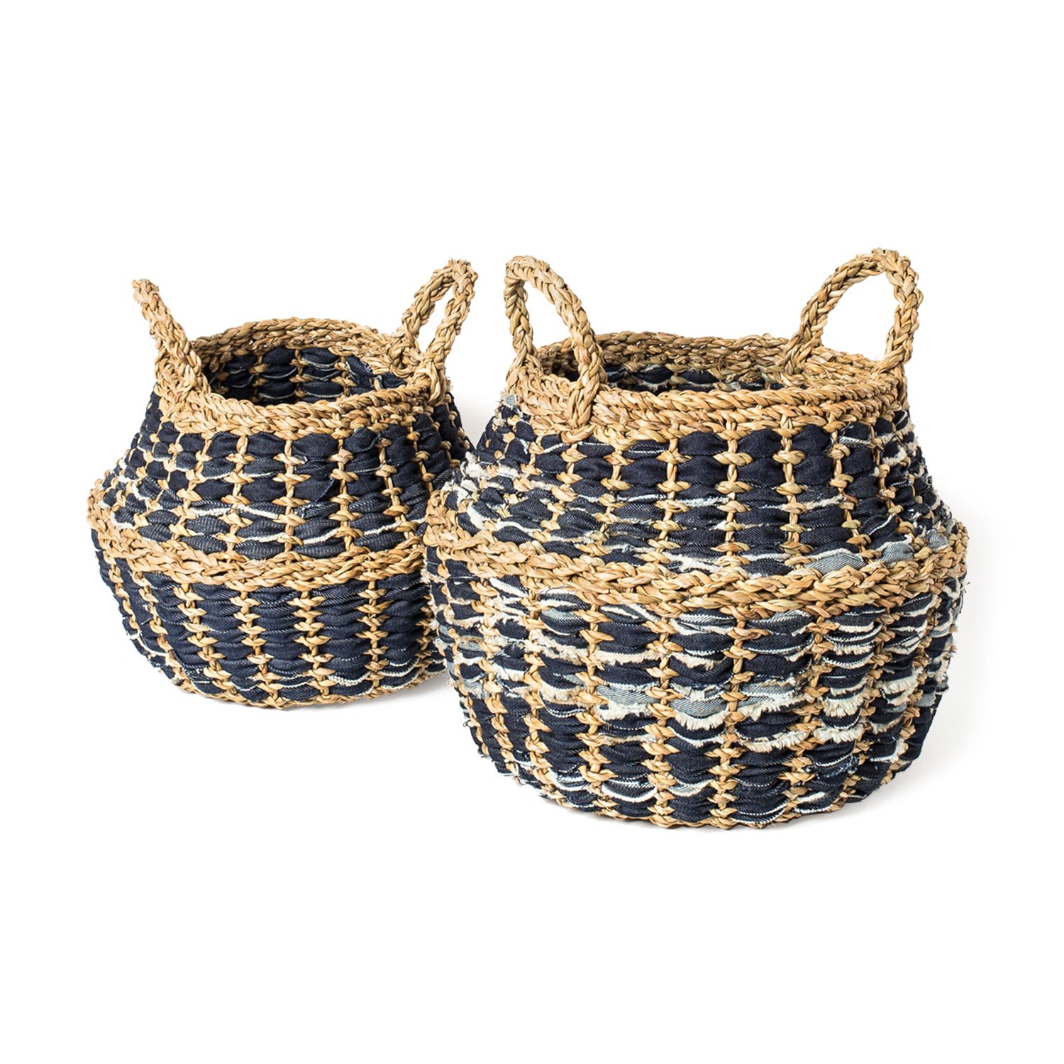 Blue Daya Denim Foldable Basket - Set Of 2 Korissa