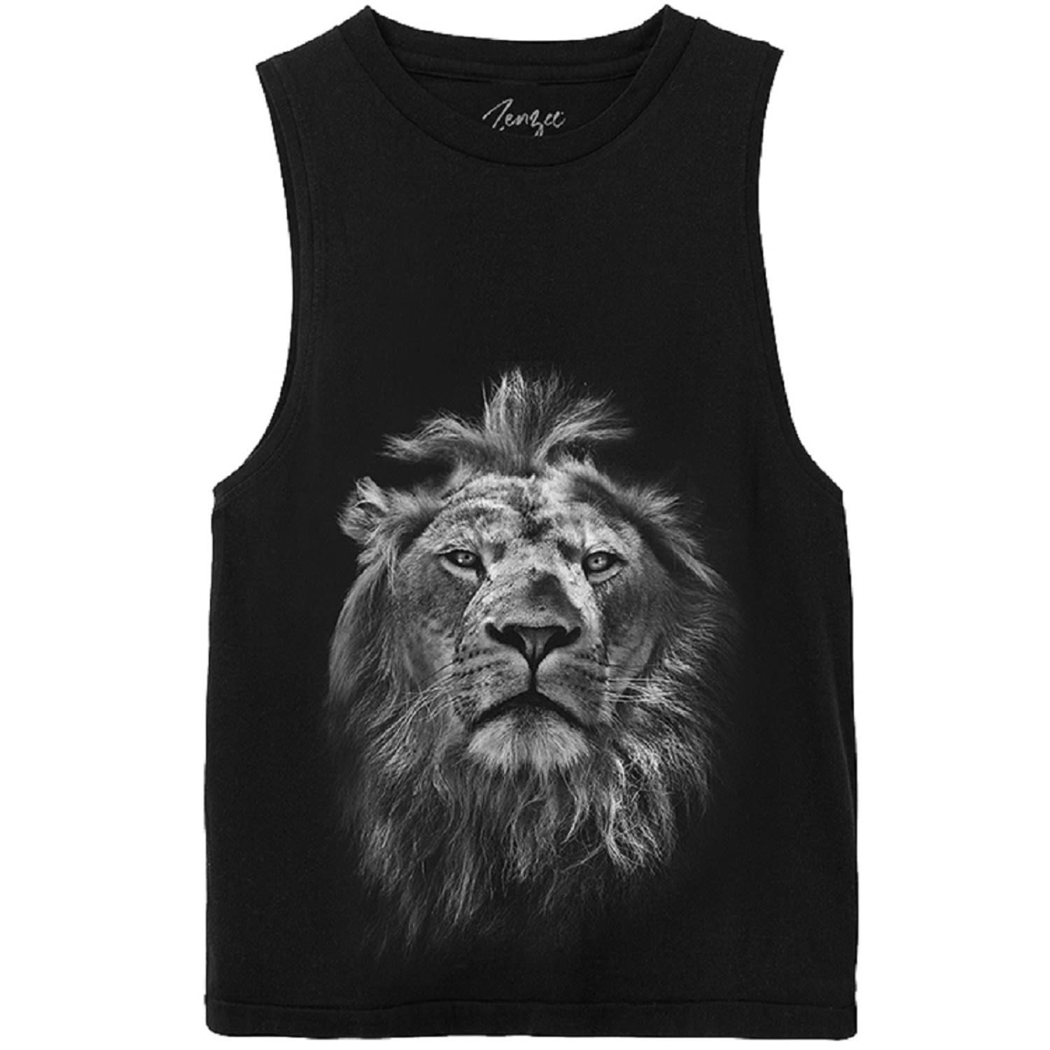 Women’s Black / White Lion Animal Print Tank Top Extra Large Zenzee