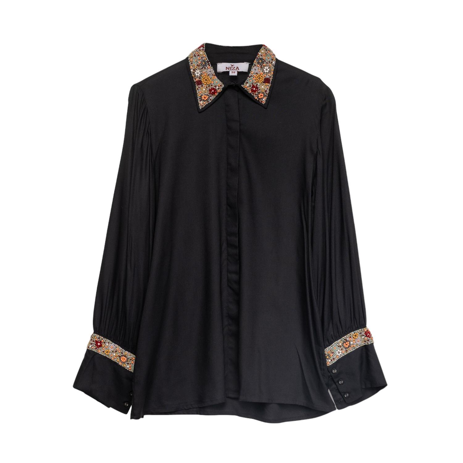 Women’s Shirt With Long Sleeves And Embroidery Black Small Niza