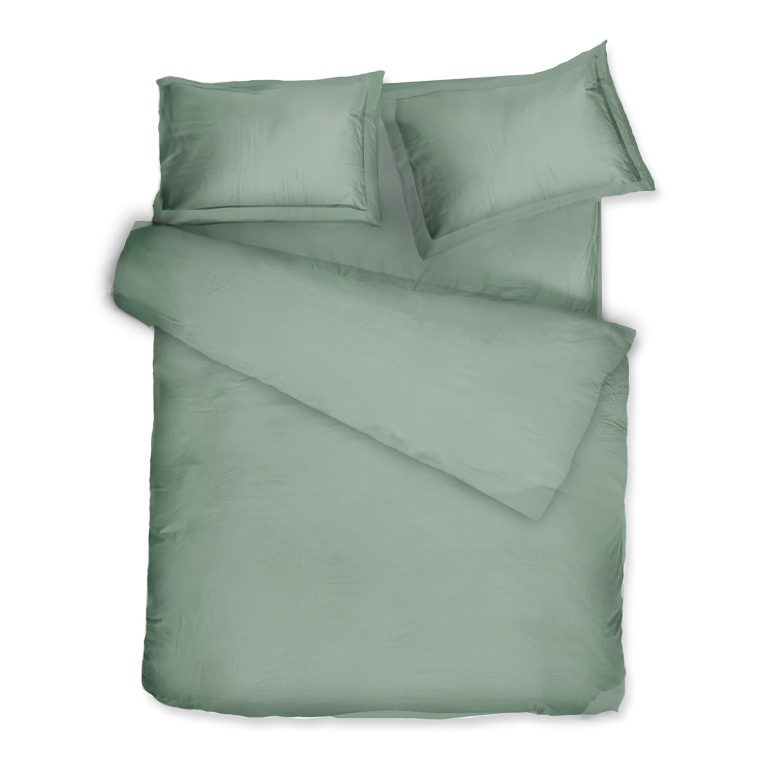 Decoflux Home Green Sateen Bed Linen Set Solid Salvia Uk King, Us Queen In Green