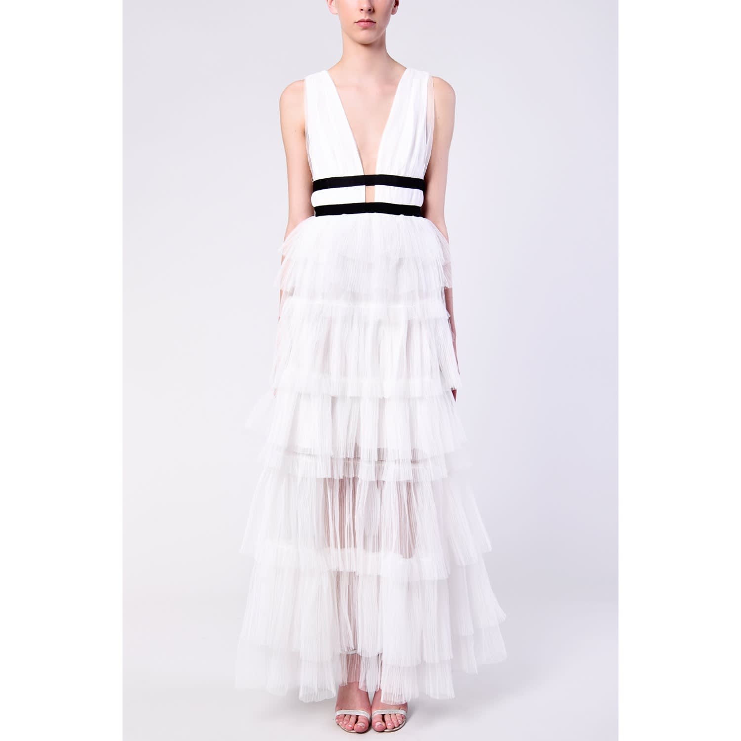 white plunge maxi dress