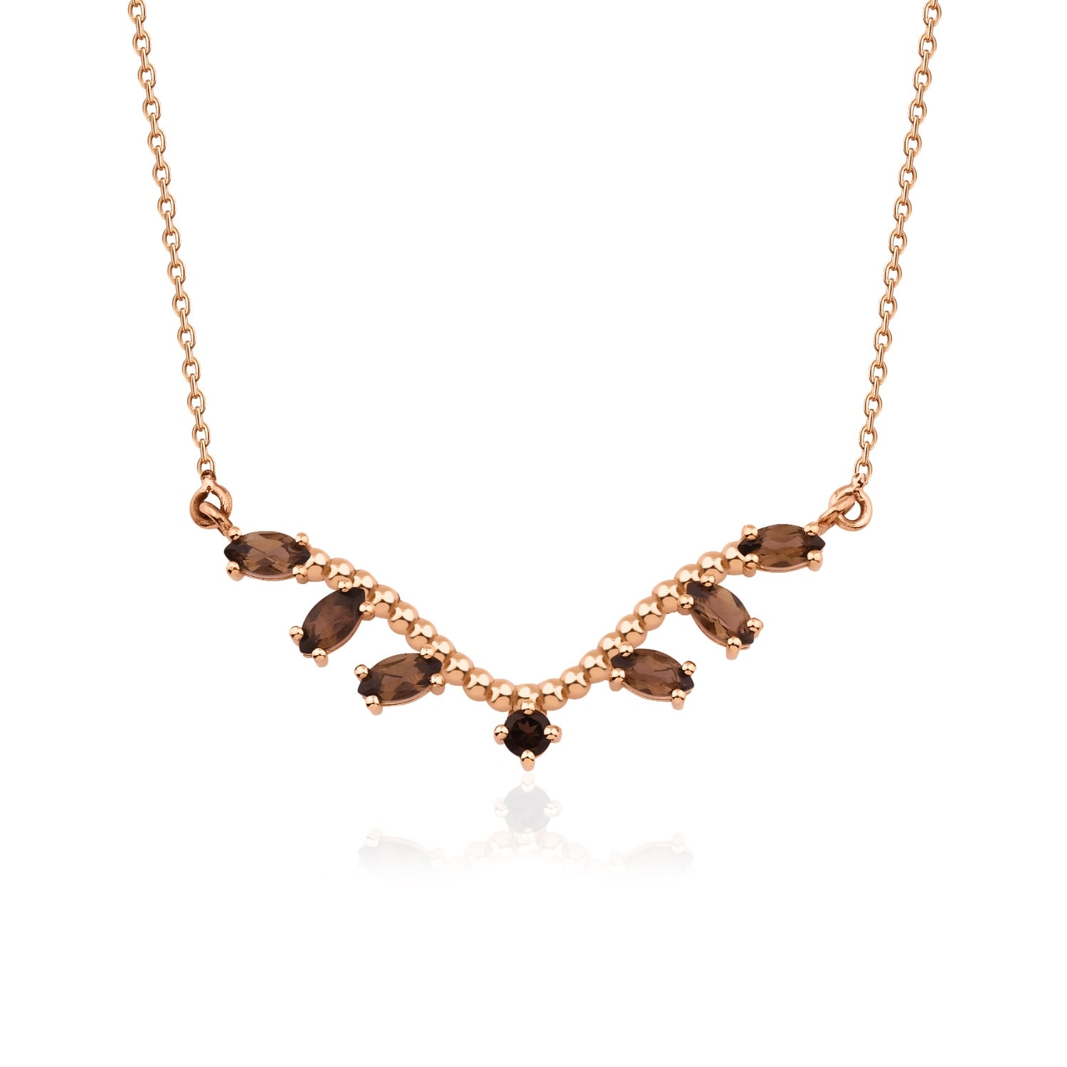 Melez Mini Atelier Women's Rose Gold / Brown Wavy Kofi Necklace - Solid Rose Gold With Smoky Crystals