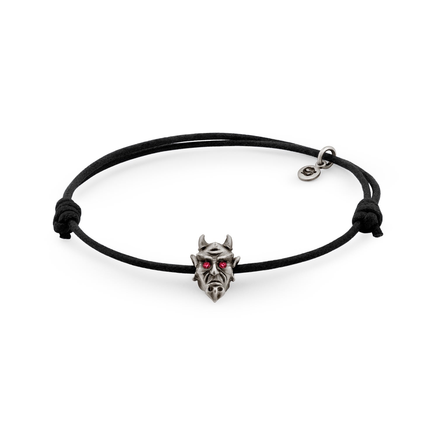 Men’s Devil Bracelet In Oxidized Silver With Ruby Eyes Snake Bones