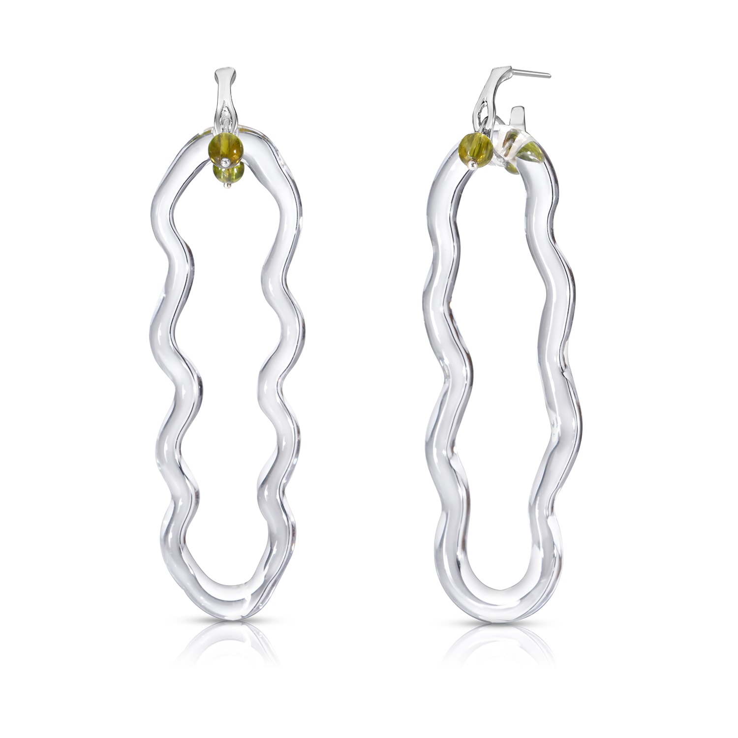 Karen Kriegel Women's Green / Neutrals / Silver Wavy Earrings With Glass Link - Light Green Tourmaline |october Bi