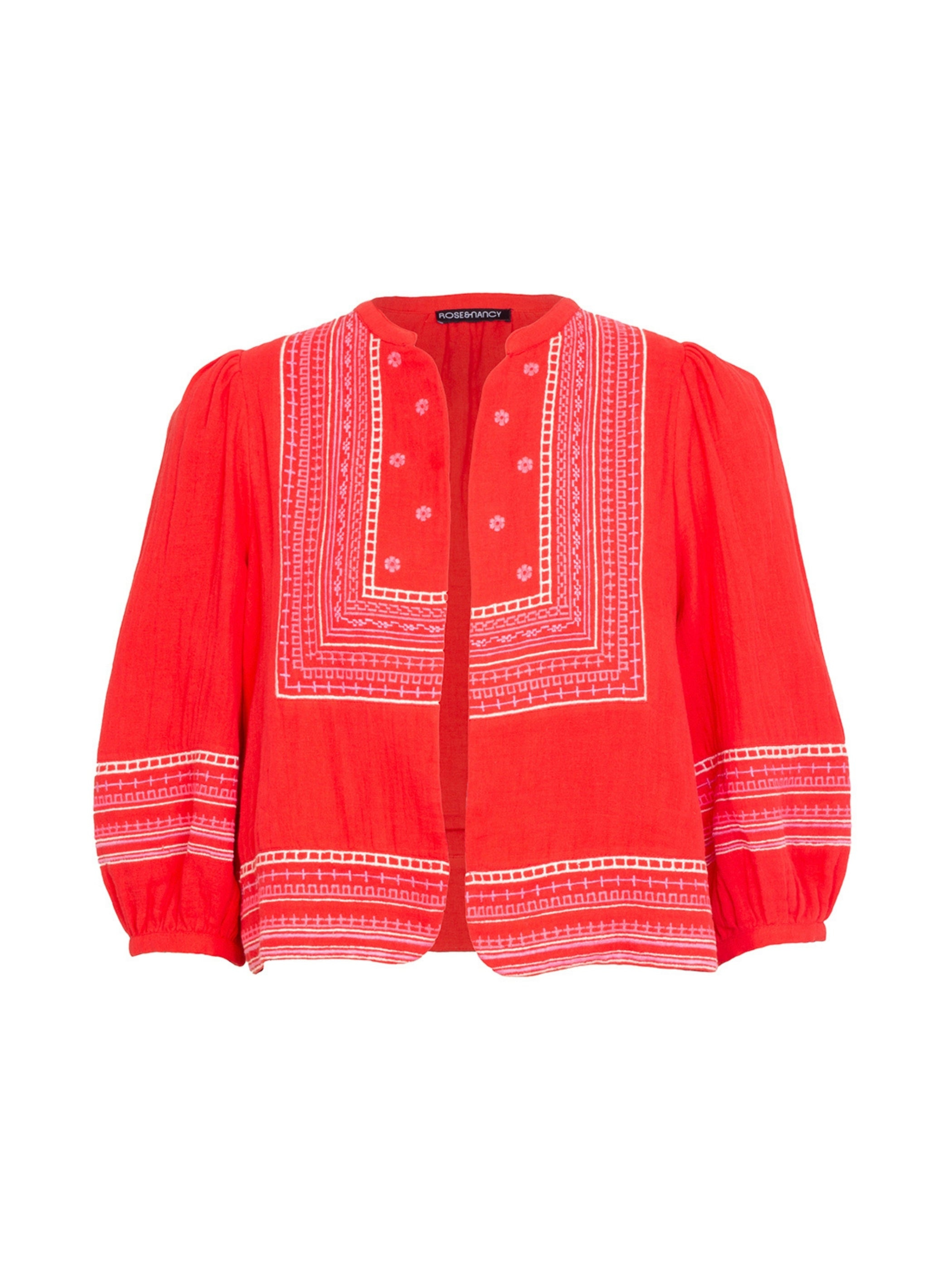 Women's White / Red Florence Coral Red Embroidered Easy Throw-On Cotton Jacket | Extra Large | Rose & Nancy