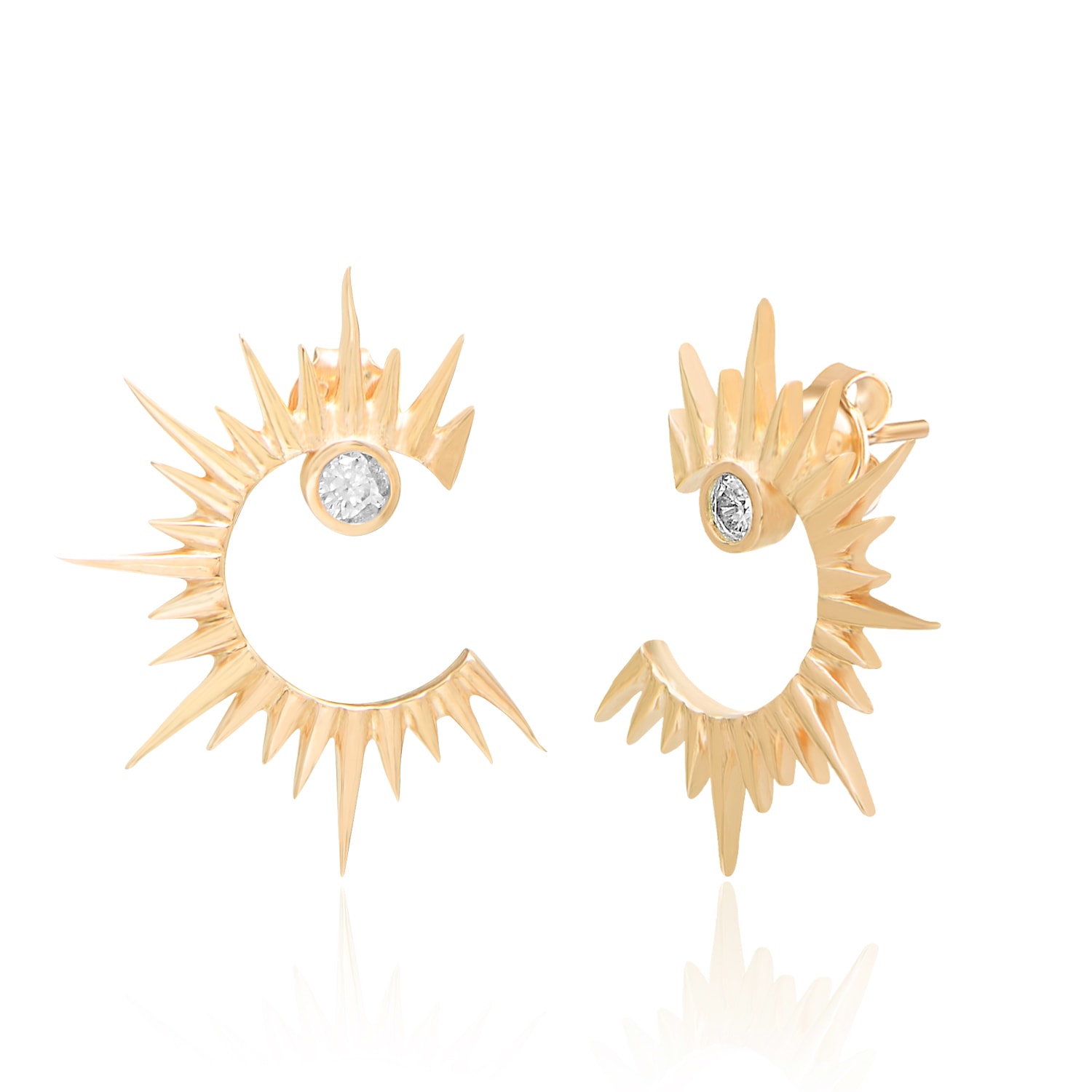 Women’s Gold / White Solar Silver Sun Earrings With White Cubic Zirconia Pia & Co.