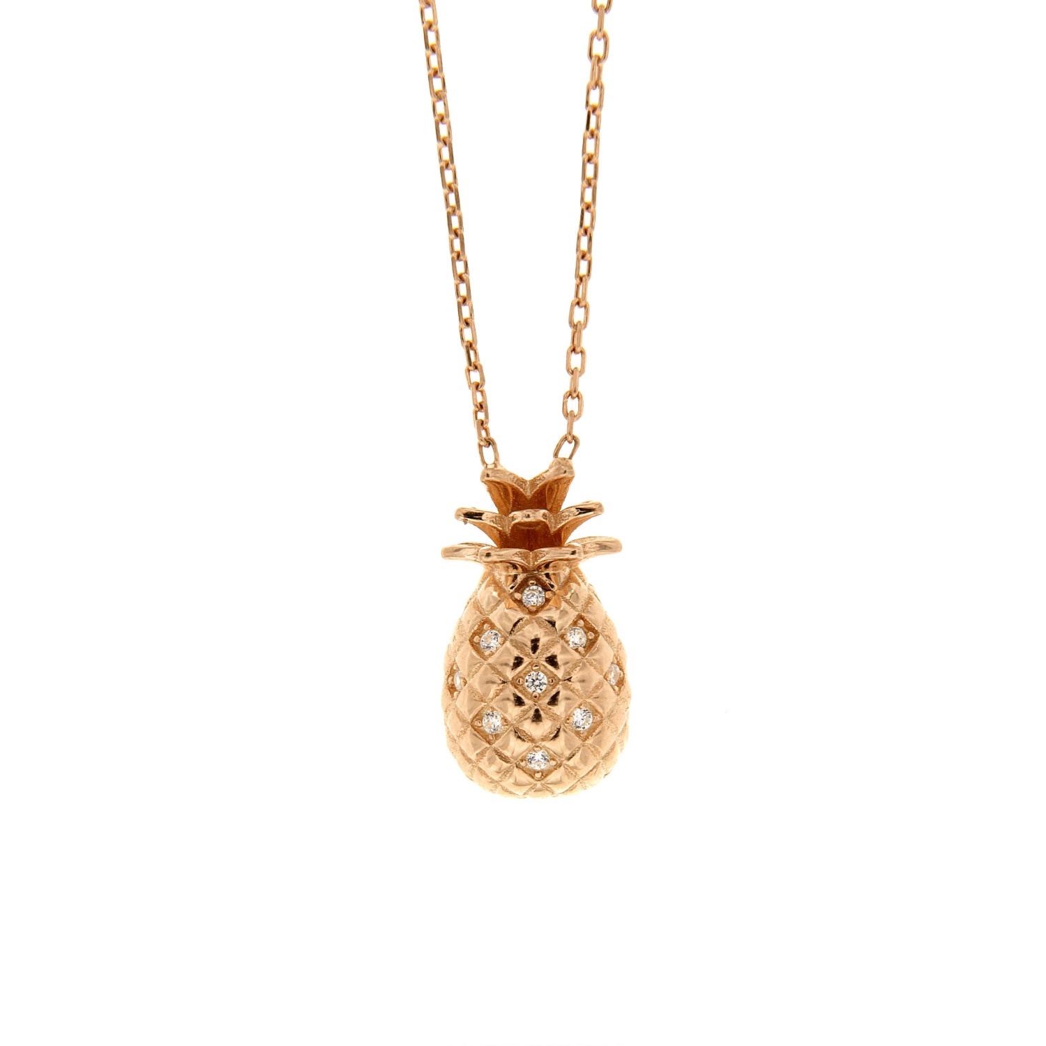 Women’s Sterling Silver Pineapple Cz Necklace In Rose Gold Cosanuova