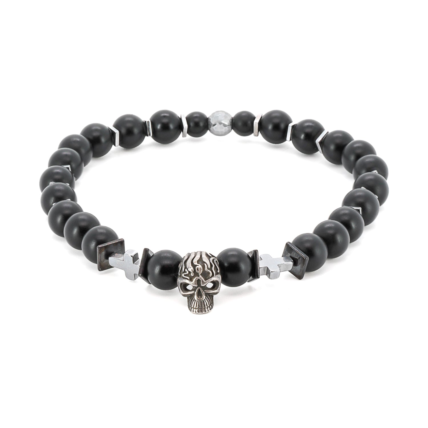 Men’s Black / Silver Courage Black Onyx Skull Bracelet - Black Ebru Jewelry