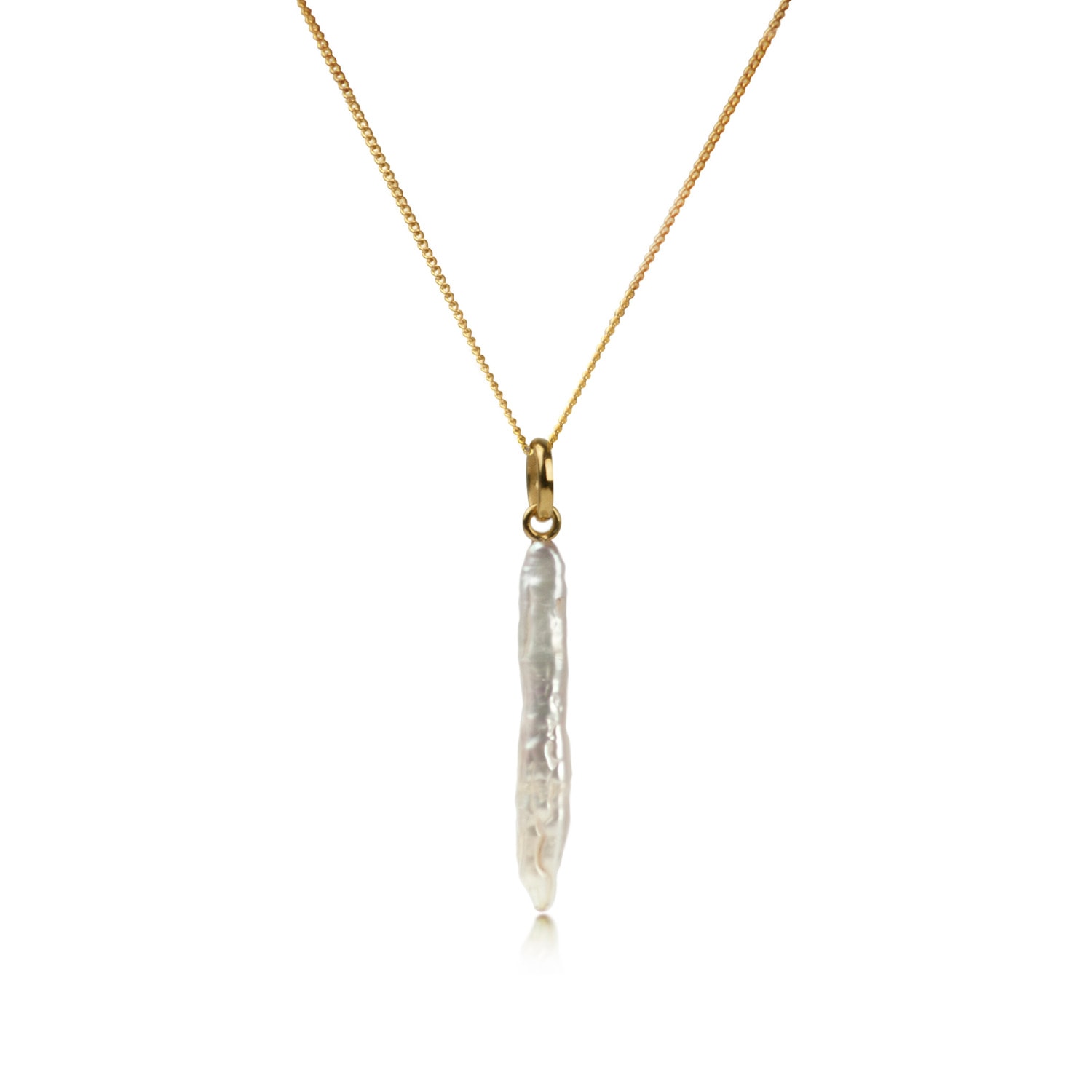 The Jewellery Store London Women's Thin Biwa Pearl Necklace In Gold Vermeil