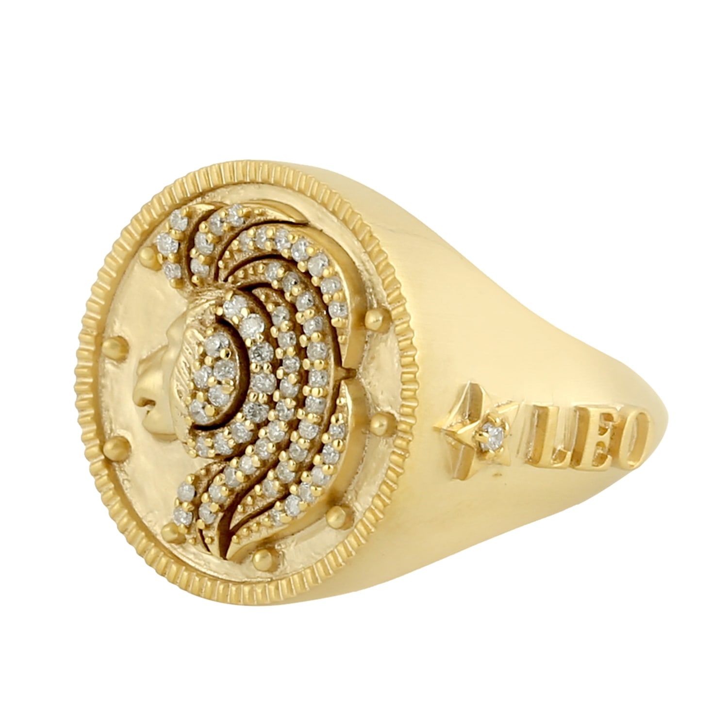 Women’s Gold / White Natural Diamond Handmade 14K Solid Gold Leo Zodiac Ring Artisan