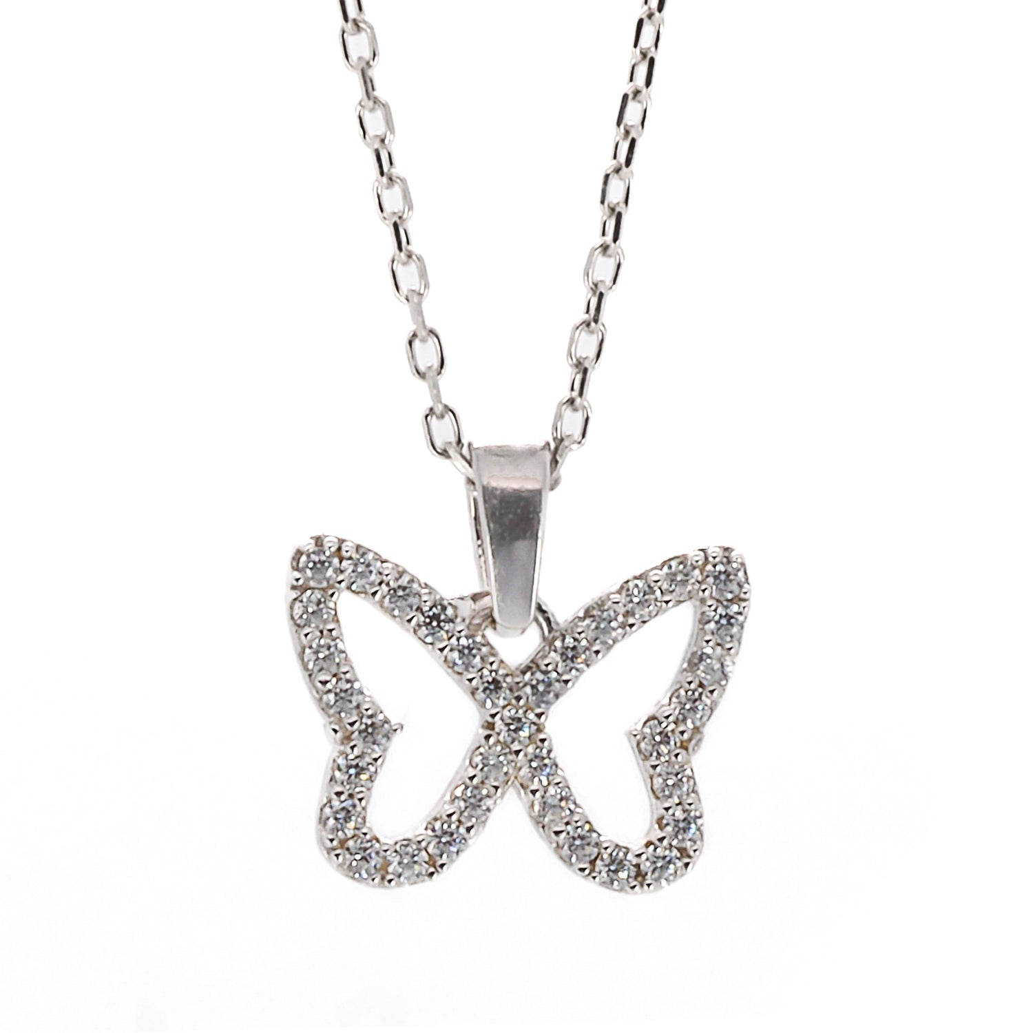 Ebru Jewelry Women's Silver Sparkly Butterfly Necklace - Silver