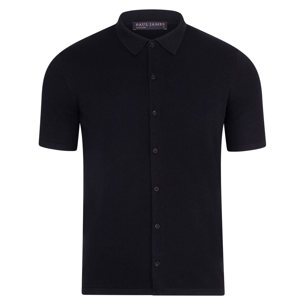 Mens Cotton Short Sleeve Marshall Shirt - Black XXL Paul James Knitwear