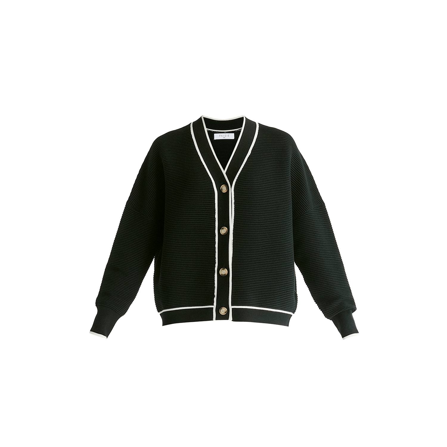 Paisie Women's Ribbed Cardigan With Contrast Trim In Black And White In Black
