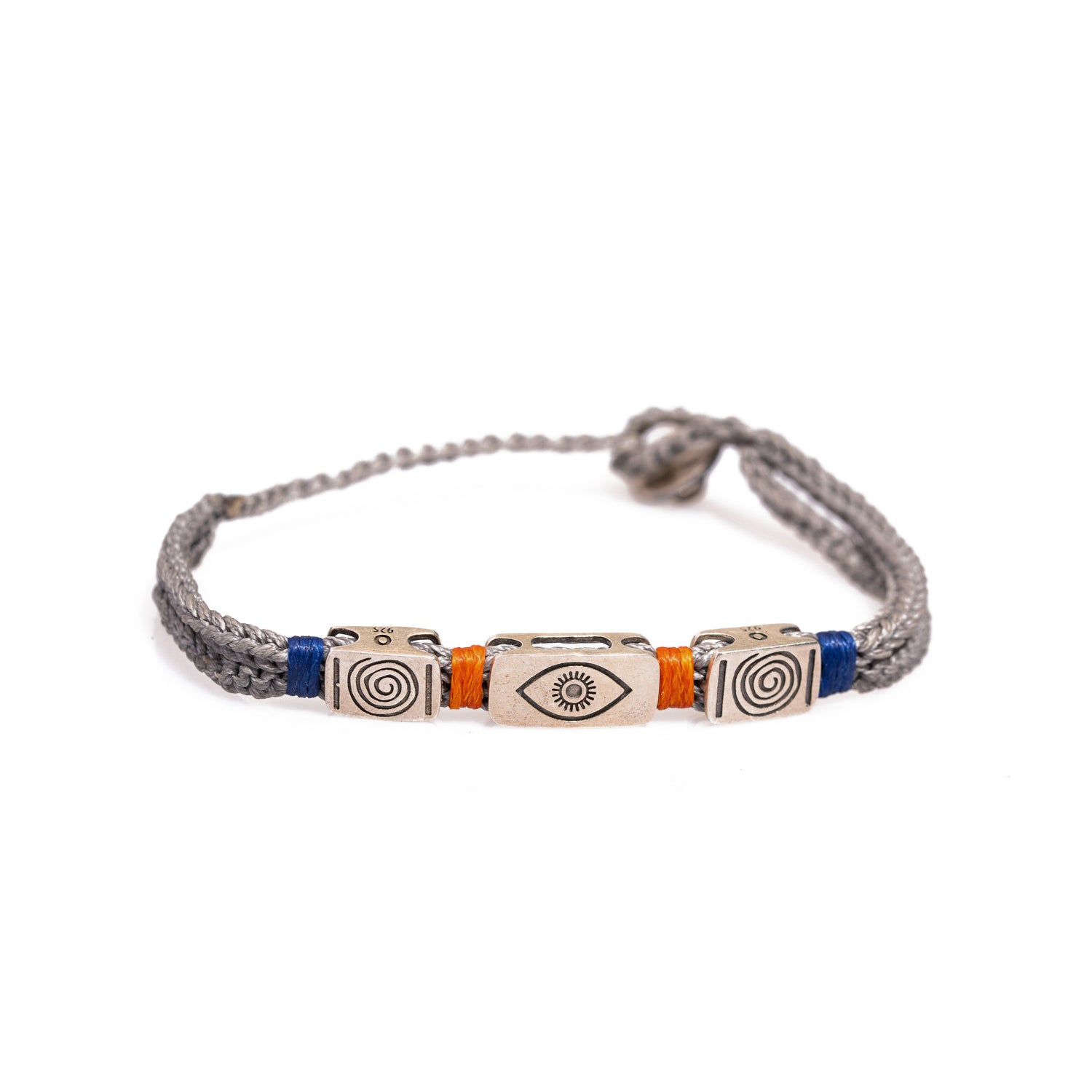 Ebru Jewelry Grey / Blue / Red Evil Eye & Soul Gray Cord Striking Hope Men Bracelet - Gray In Metallic
