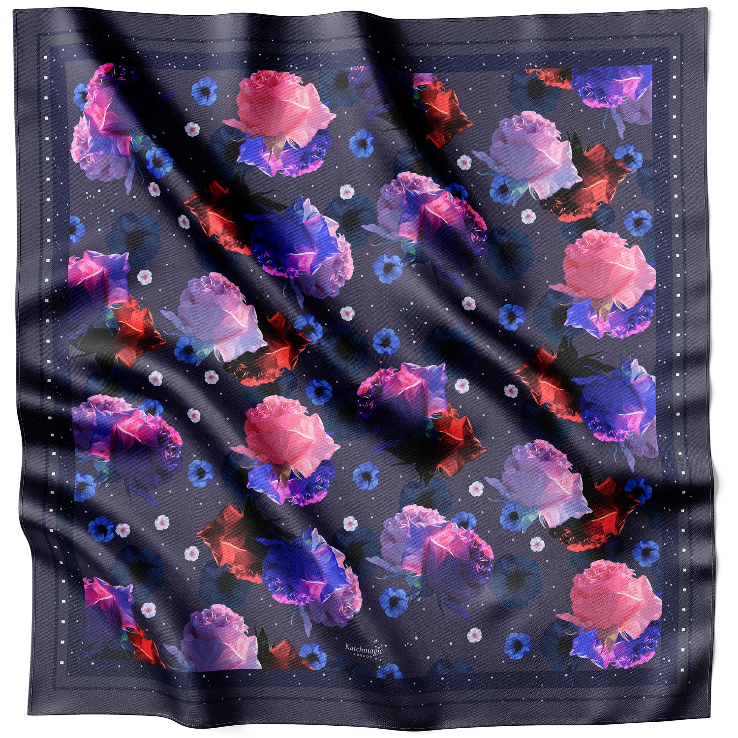 Women’s Blue / Pink / Purple Roses & Luminaries Sky Silk Scarf Katchmagic London X Lamberty Munich