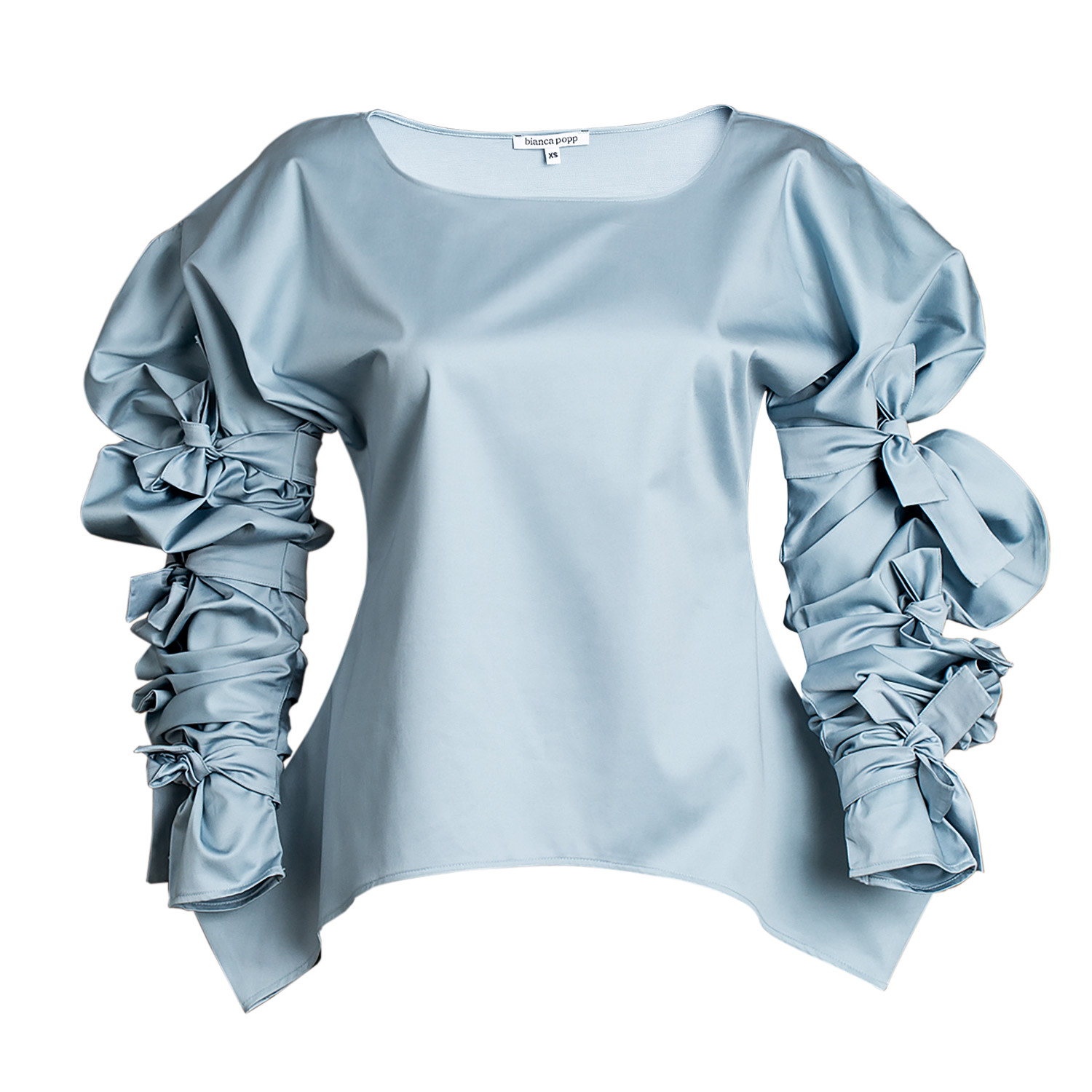 Bianca Popp Women's Blue / Grey Ribbon Wrapped Blouse In Cloudy Blue Cotton In Blue/grey