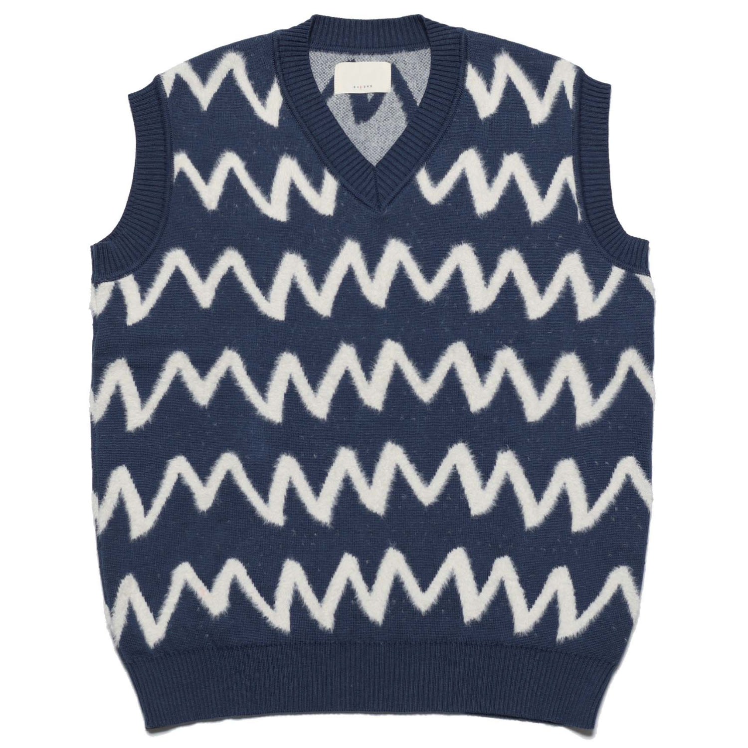 Peraluna Blue / White Pinto V-neck Zigzag Pattern Men's Knit Vest In Indigo In Blue/white