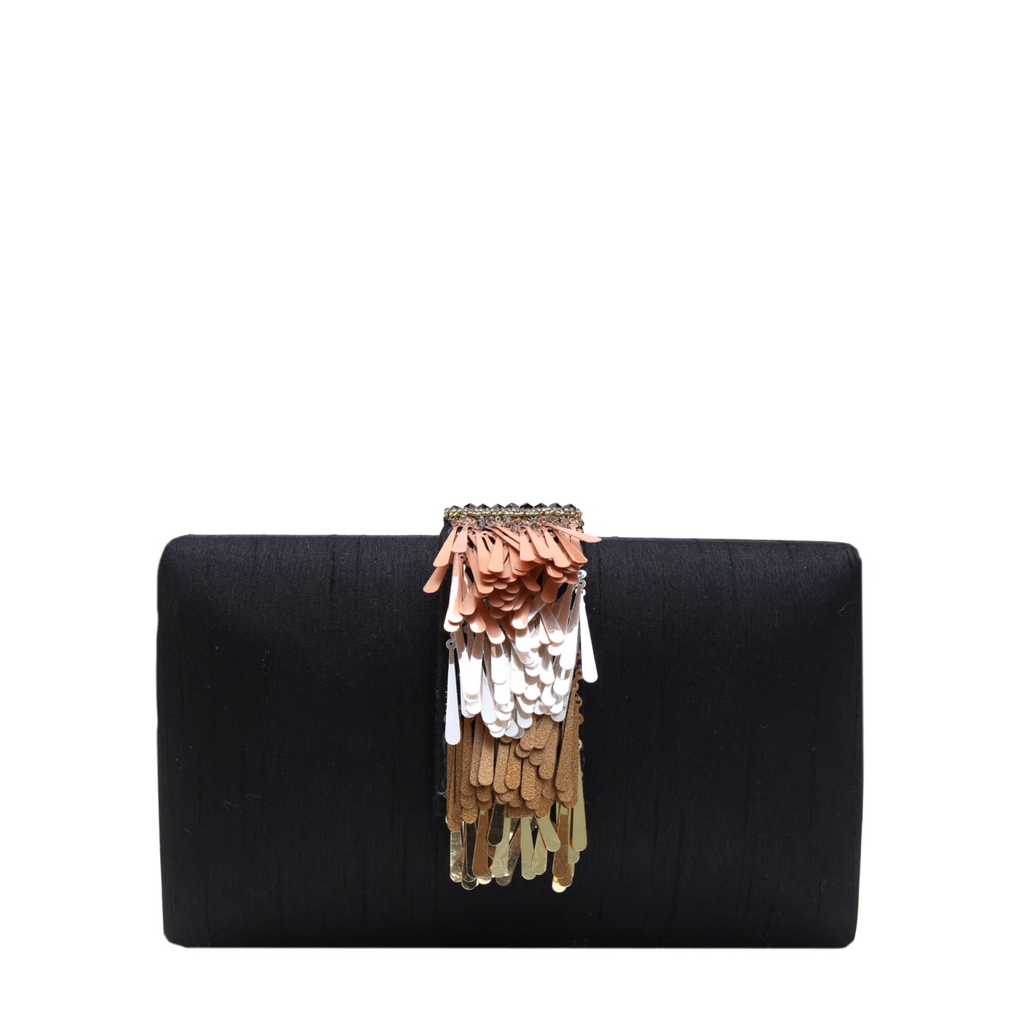 Women’s Gold / Rose Gold / Black Metalhead Fringe Clutch Simitri