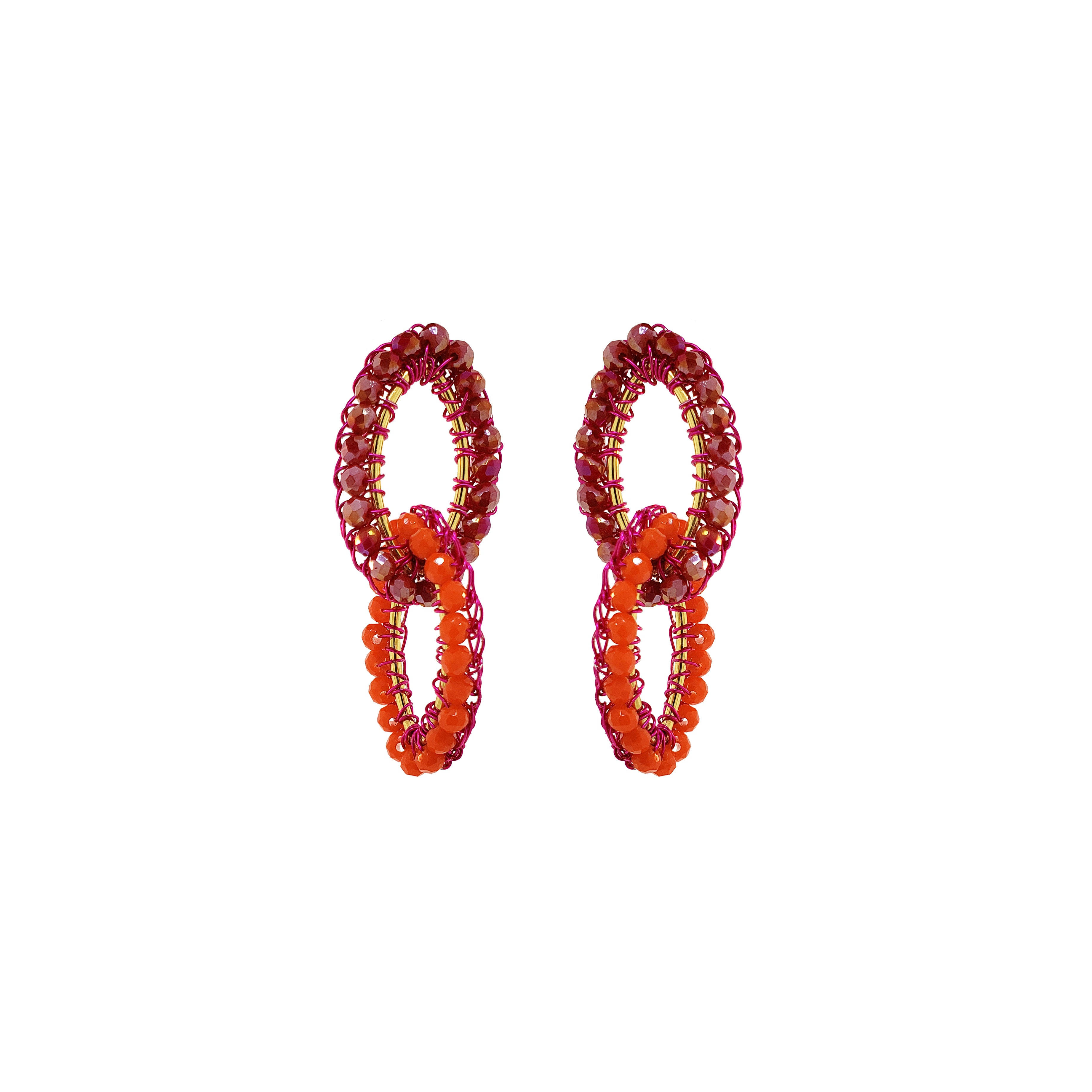 Lavish By Tricia Milaneze Women's Gold / Pink / Purple Neon Fuchsia Mix Mia Handmade Crochet Earrings