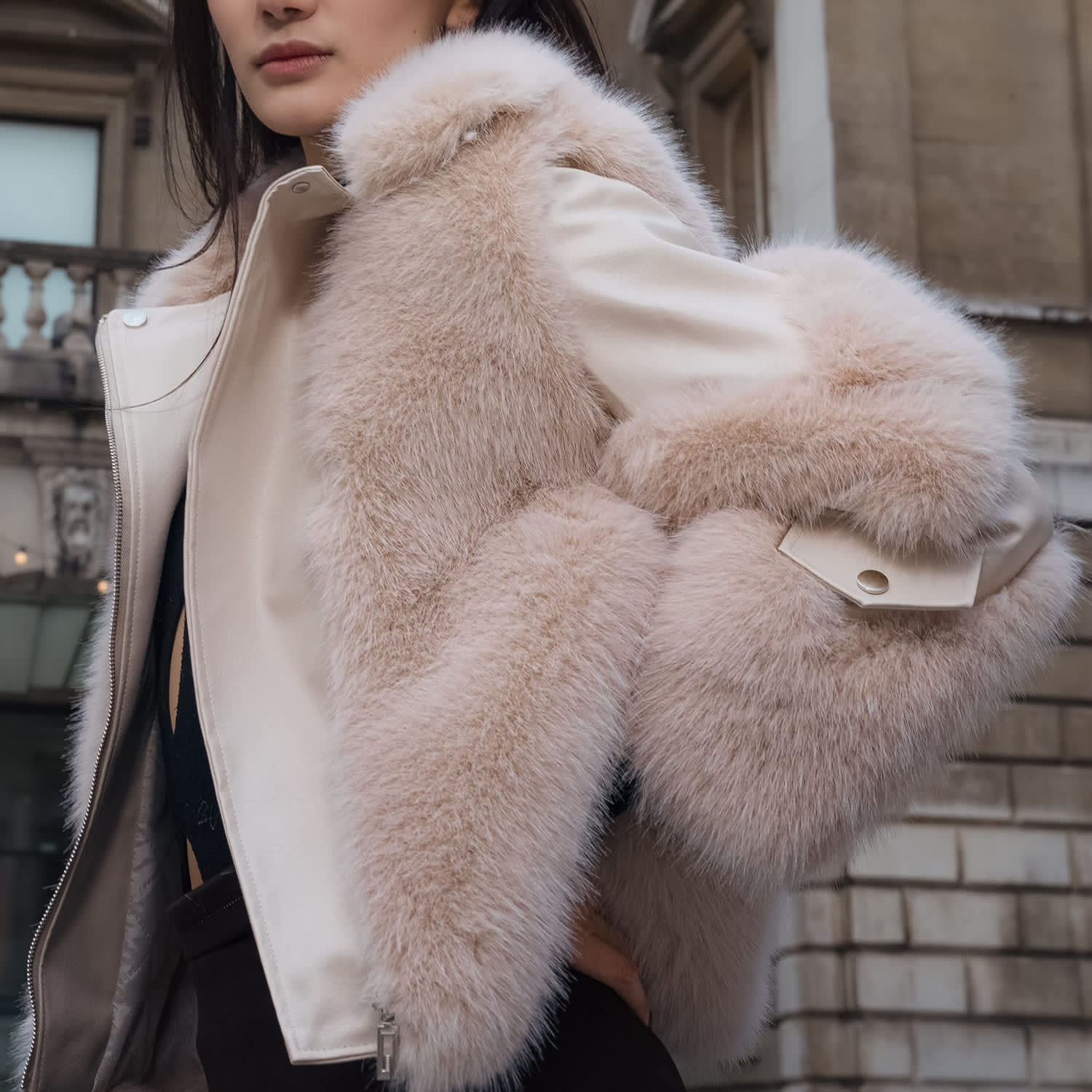 Galaxy Jacket Beige Coat Faux Fur Eco-Friendly Leather