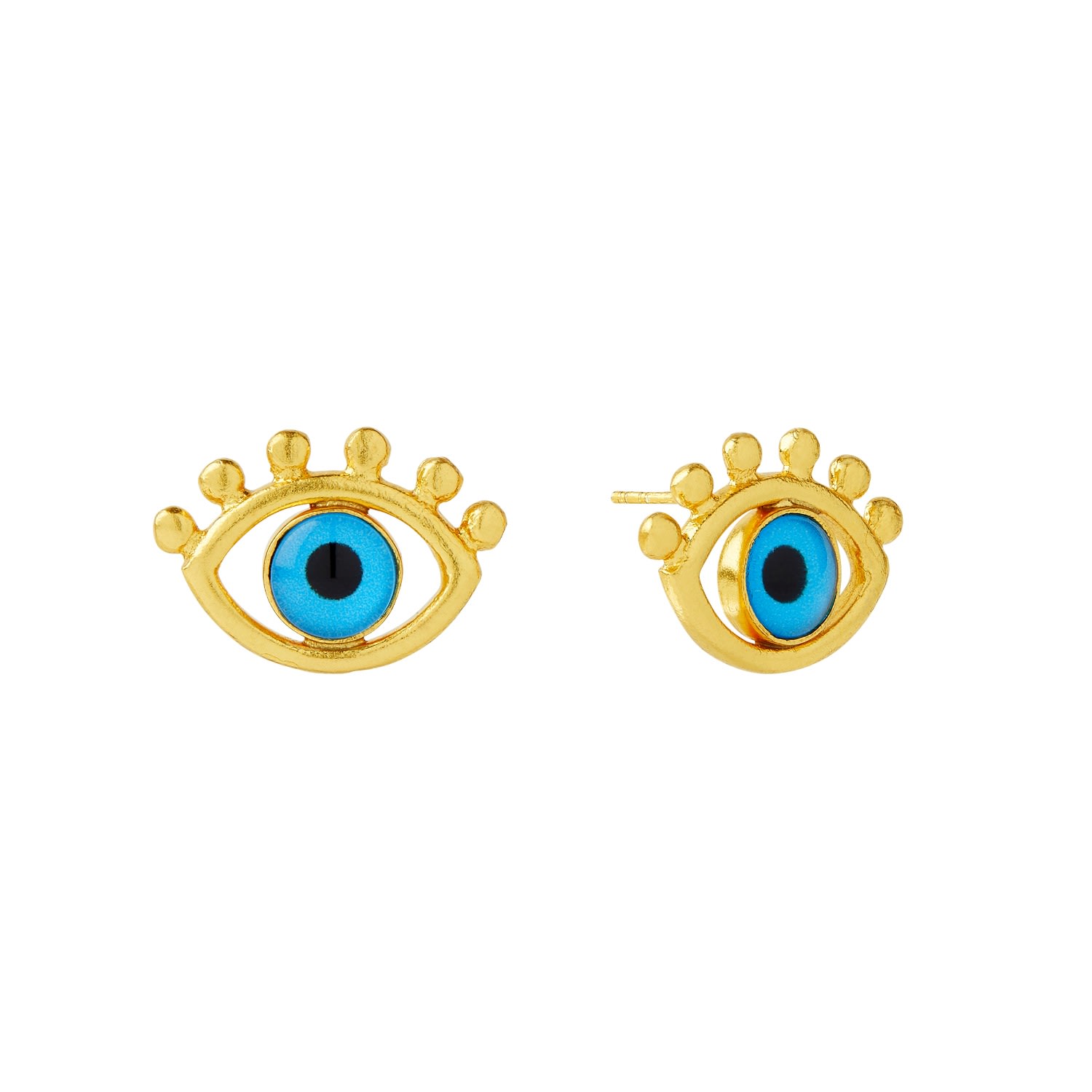 Ottoman Hands Women's Gold / Blue Esana Evil Eye Stud Earrings