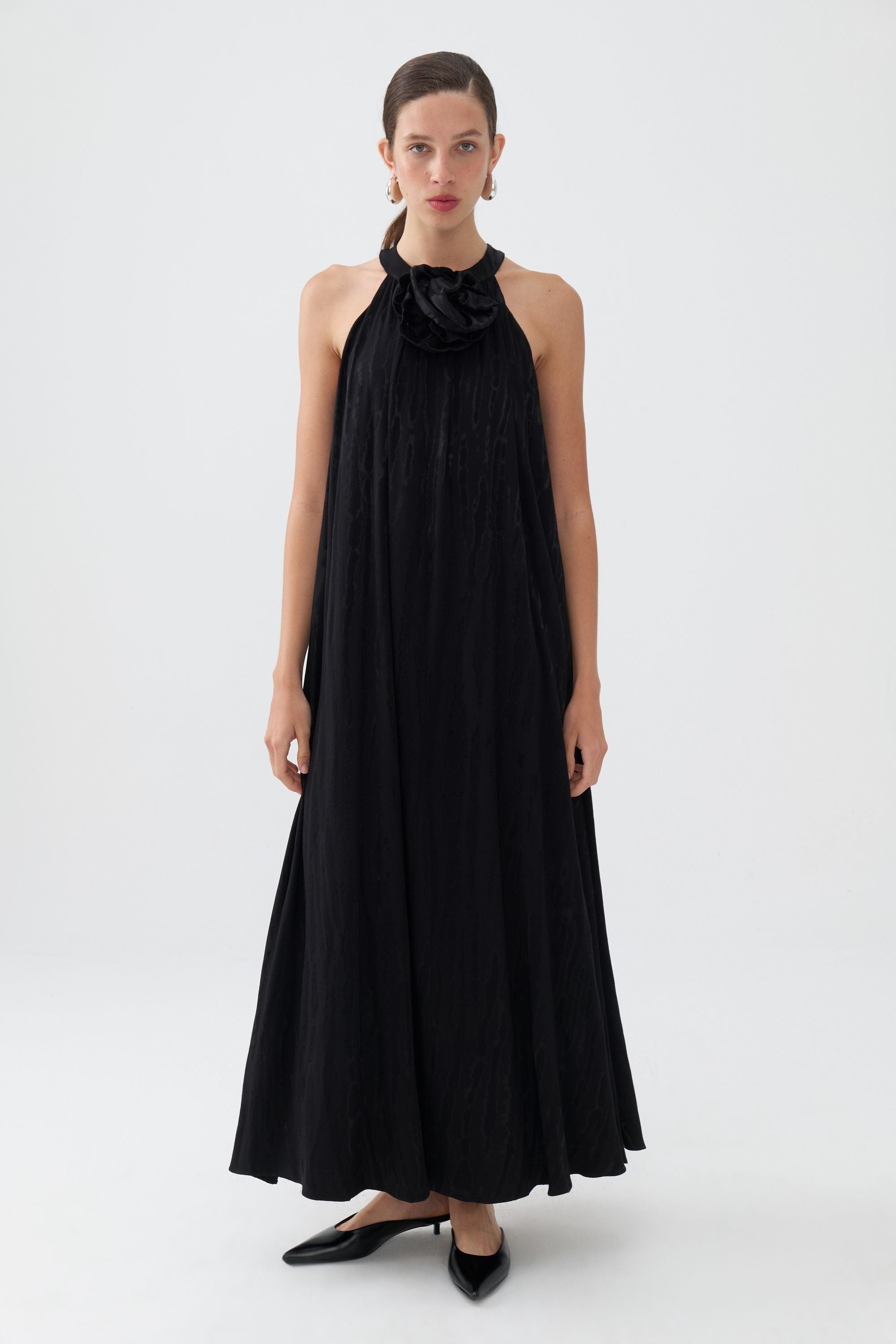 Nocturne Women's Black Maxi Dress With Halter Neck