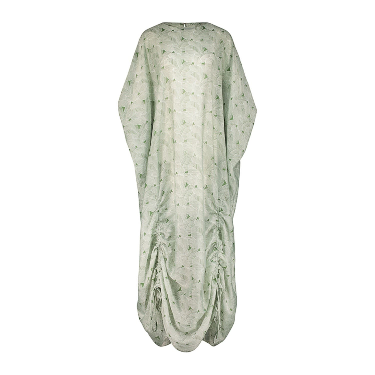 Azzalia Women's Green Printed Voile Kaftan With Draw String Hemline In Green