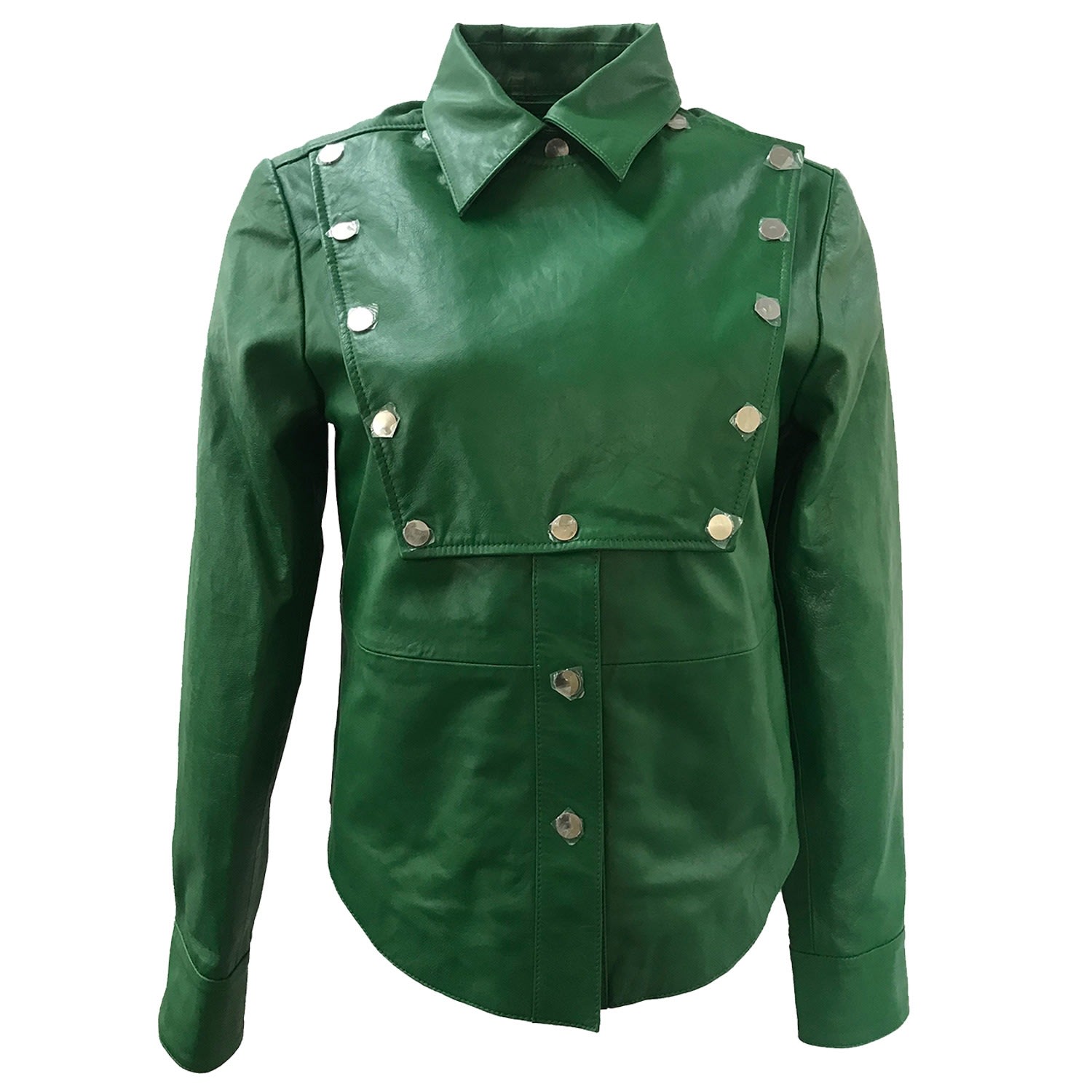 Zasta Studio Women's Foreigner Green Buttoned Leather Jacket In Green