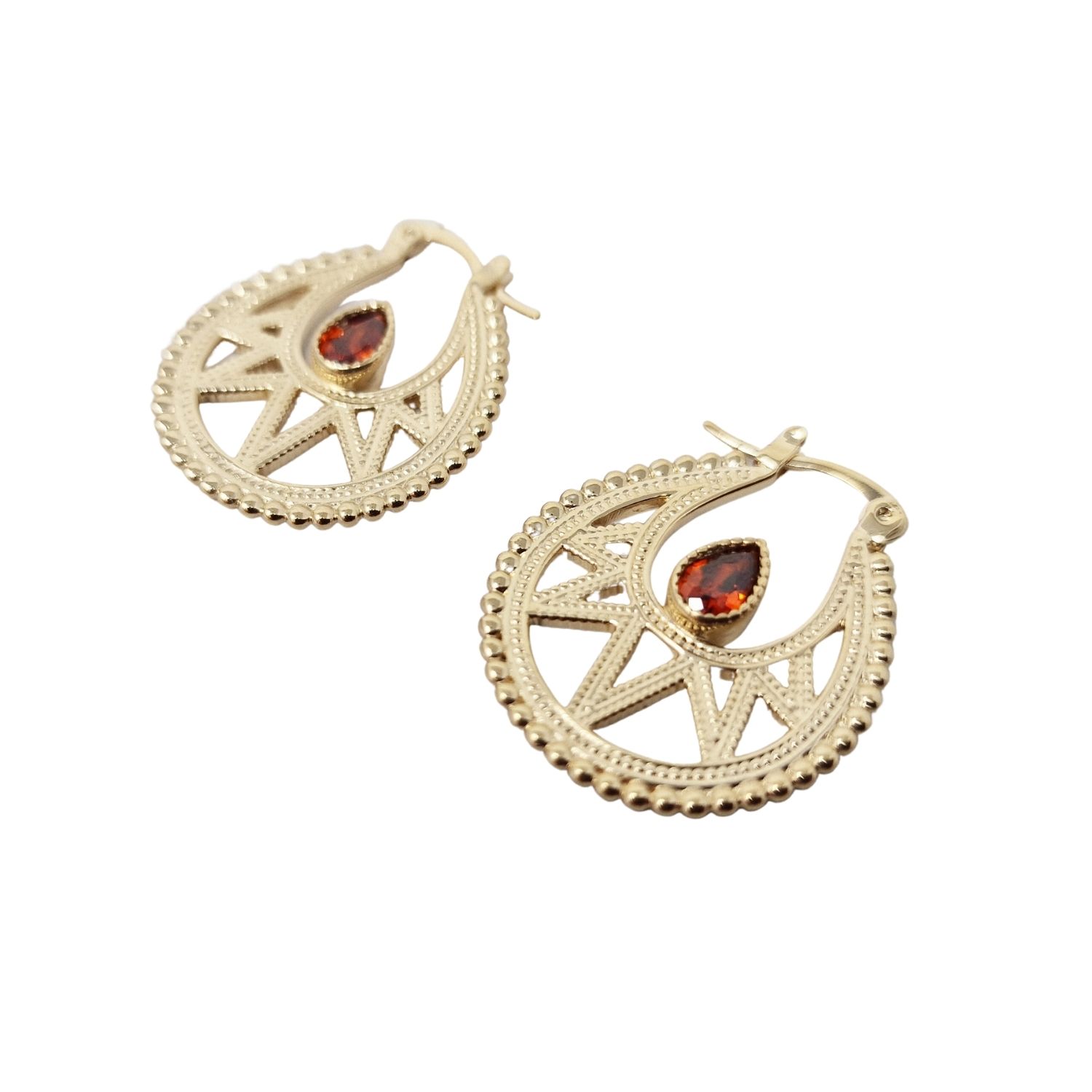 Women’s Red / Gold Gold Vermeil Plated Garnet Red January Earrings Harfi