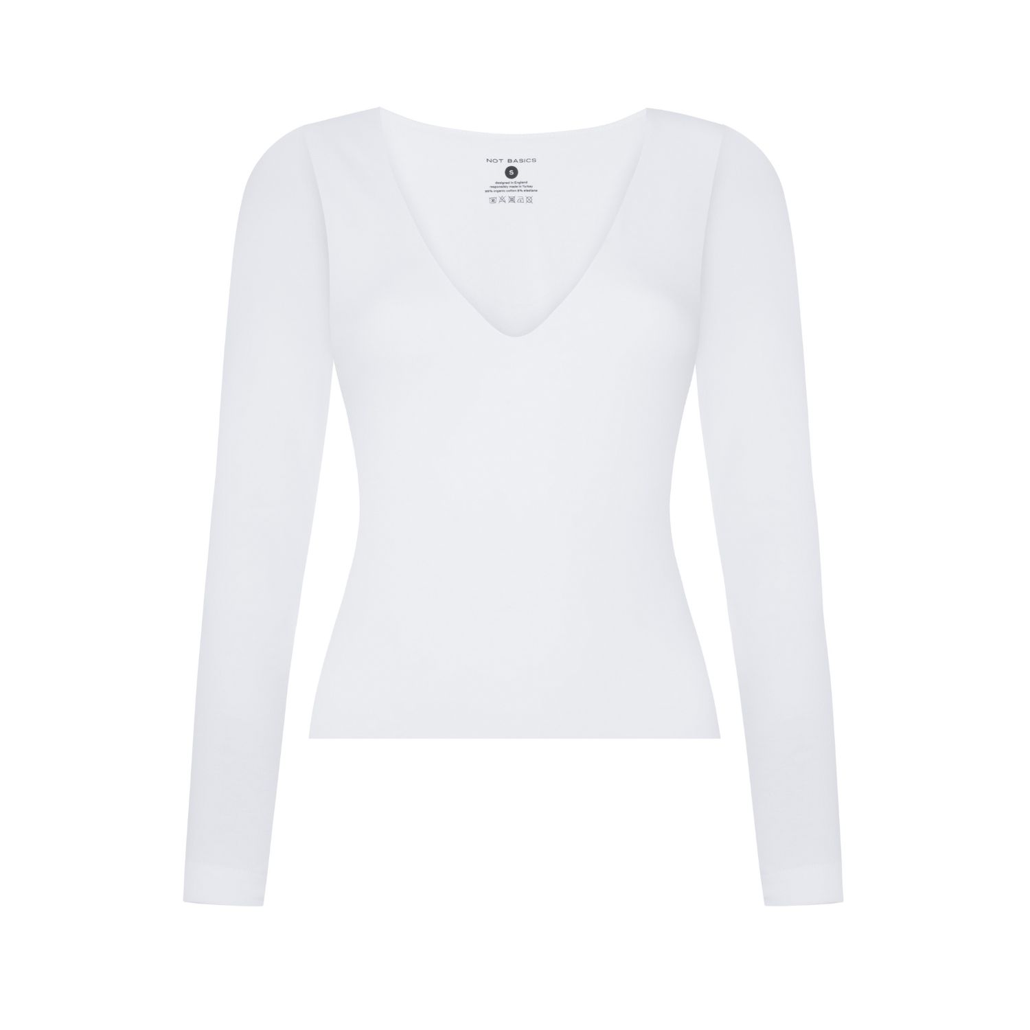 Not Basics Women's Organic Cotton V-neck Long Sleeve T-shirt, White In White