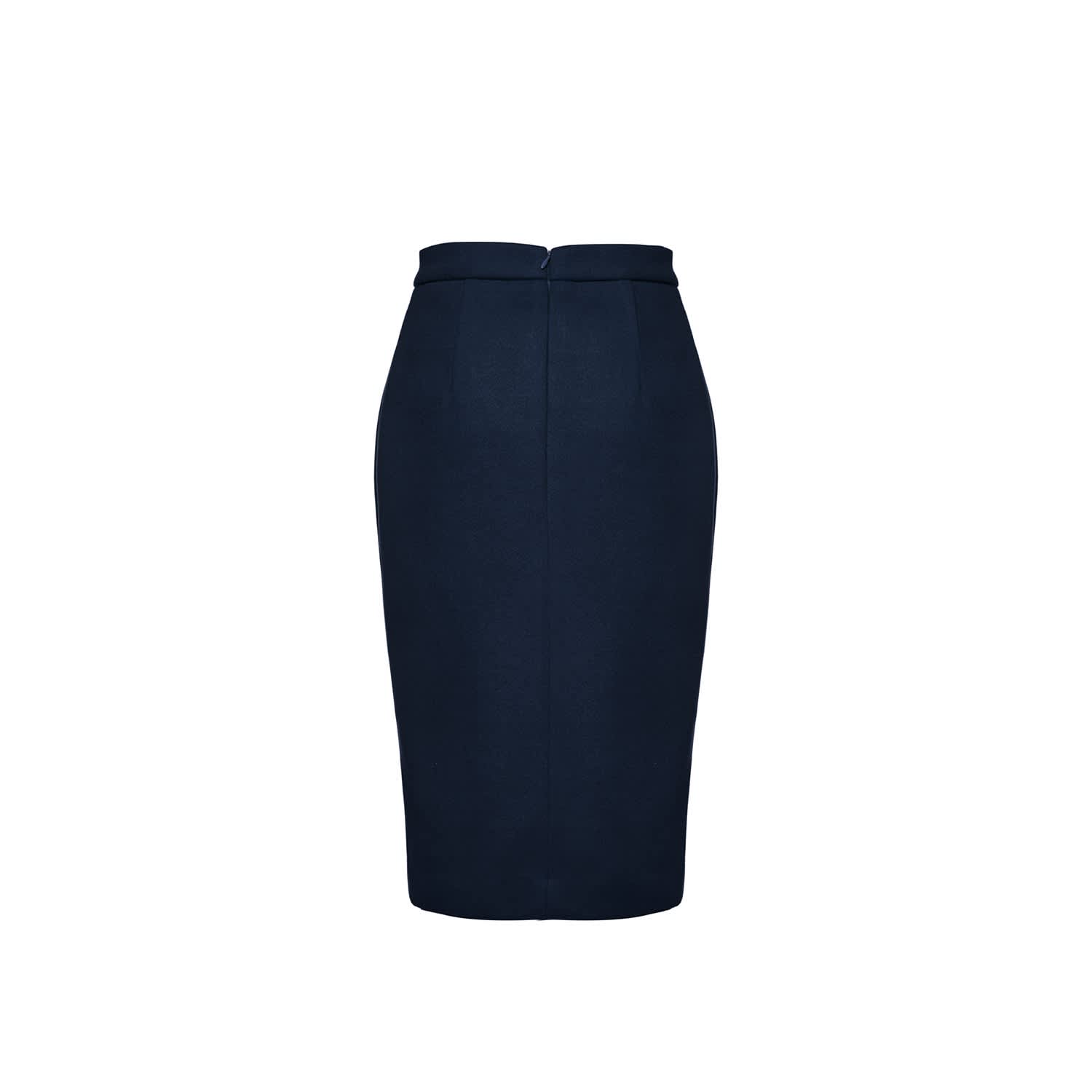 Navy Blue Mouflon Pencil Skirt by Conquista