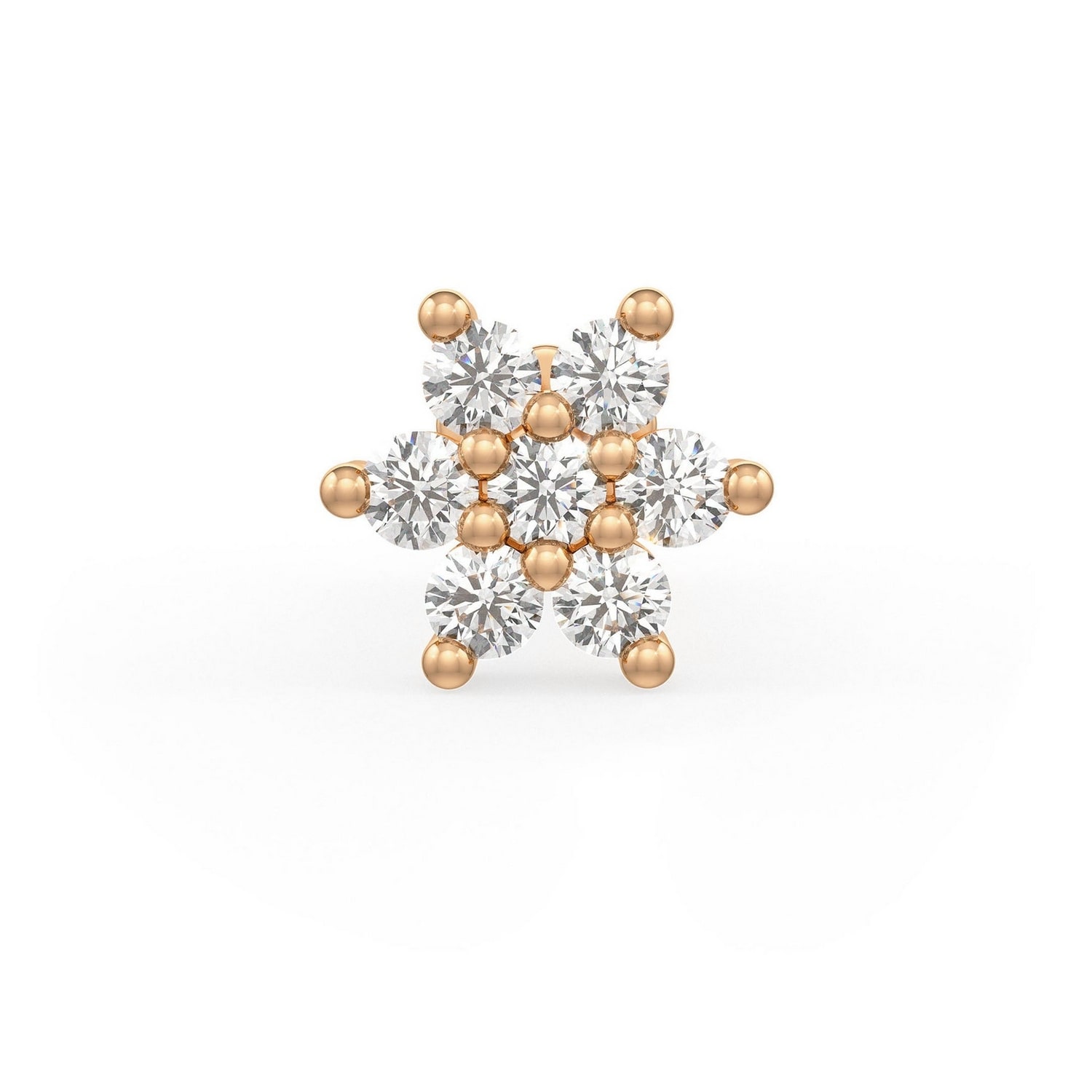 Cervin Blanc Women's Diamond Nose Pin Stud In 18ct Rose Gold Daisy Flower 0.06ct Screwback Flat Back Piercing In Gold