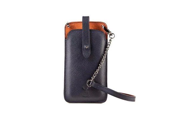Maison Eli Rose Gold Hands-free Phone & Coin Holder Navy Blue In Rose Gold